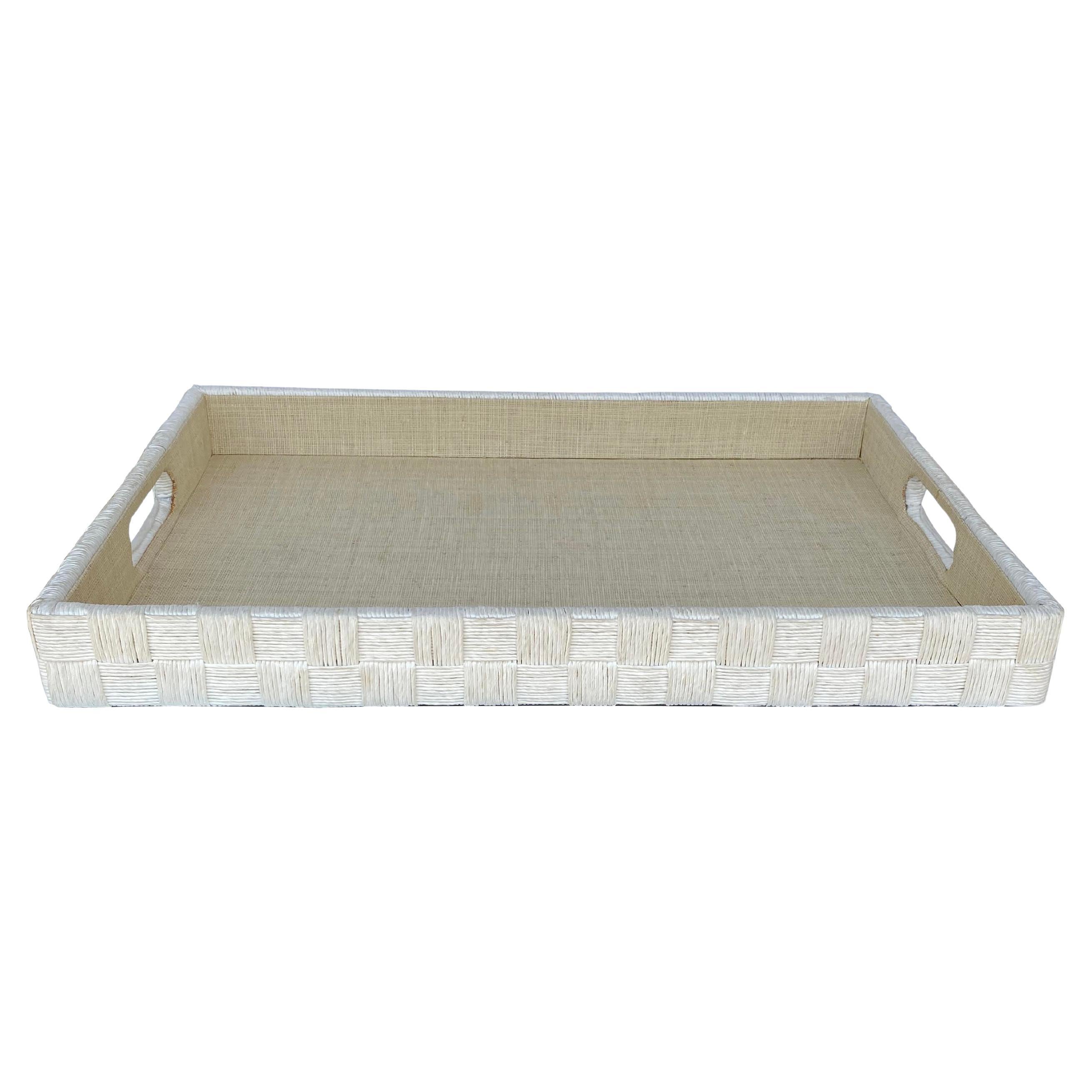 Tytus White Basketweave Raffia Tray For Sale