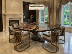 Tywin Round Dining Table: Swirl Walnut Wood, Crystal Clear Resin Epoxy