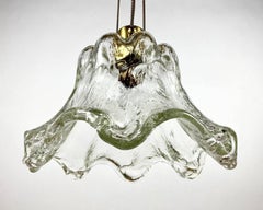 TZ LEUCHTEN Ceiling Lamp, 1970s  Textured Glass Shade & Brass Light, Germany