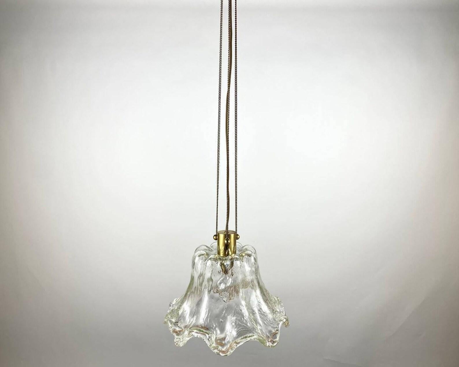 Mid-Century Modern TZ LEUCHTEN Ceiling Lamp, 1970s  Textured Glass Shade & Brass Light, Germany For Sale