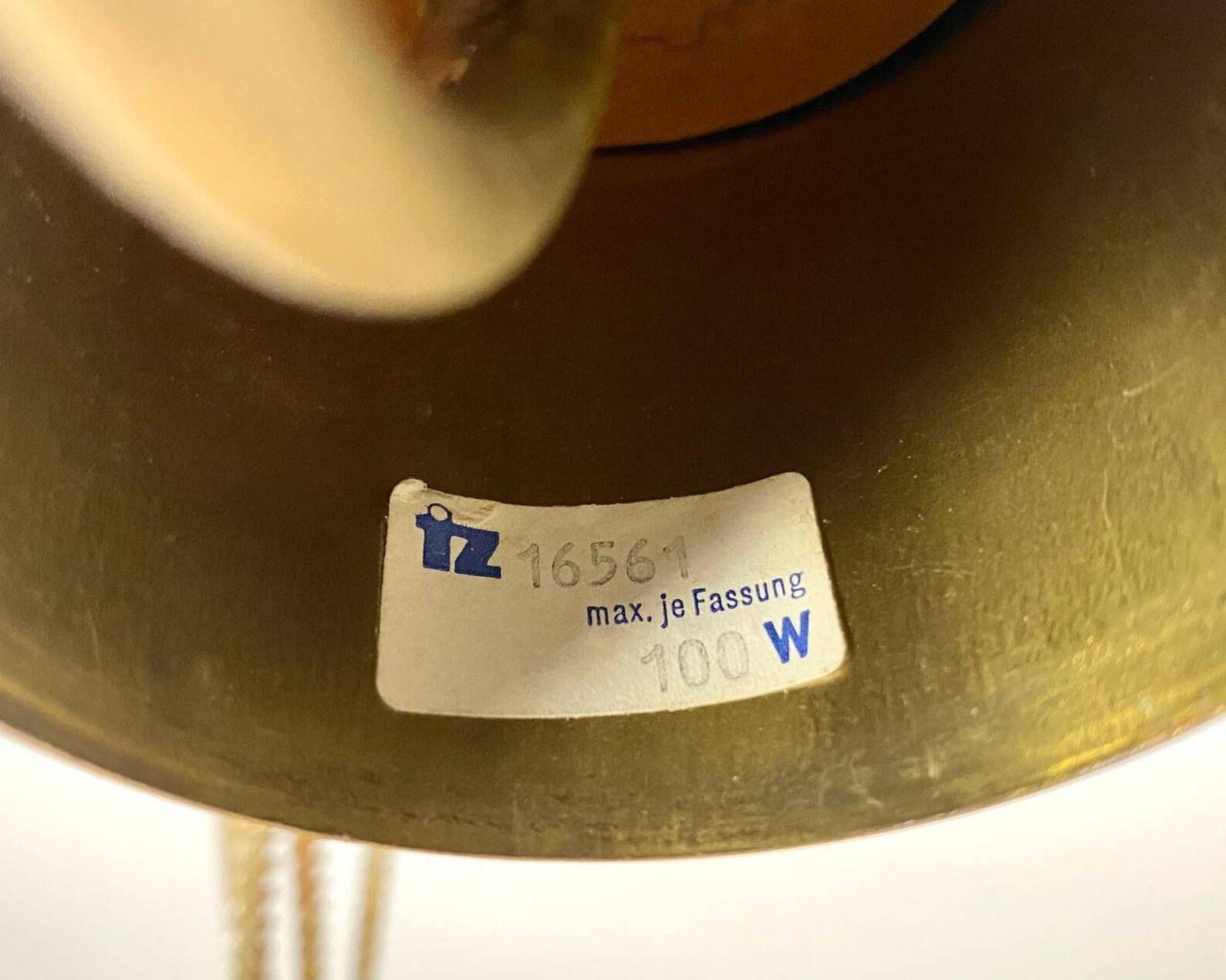 TZ LEUCHTEN Ceiling Lamp, 1970s  Textured Glass Shade & Brass Light, Germany For Sale 2