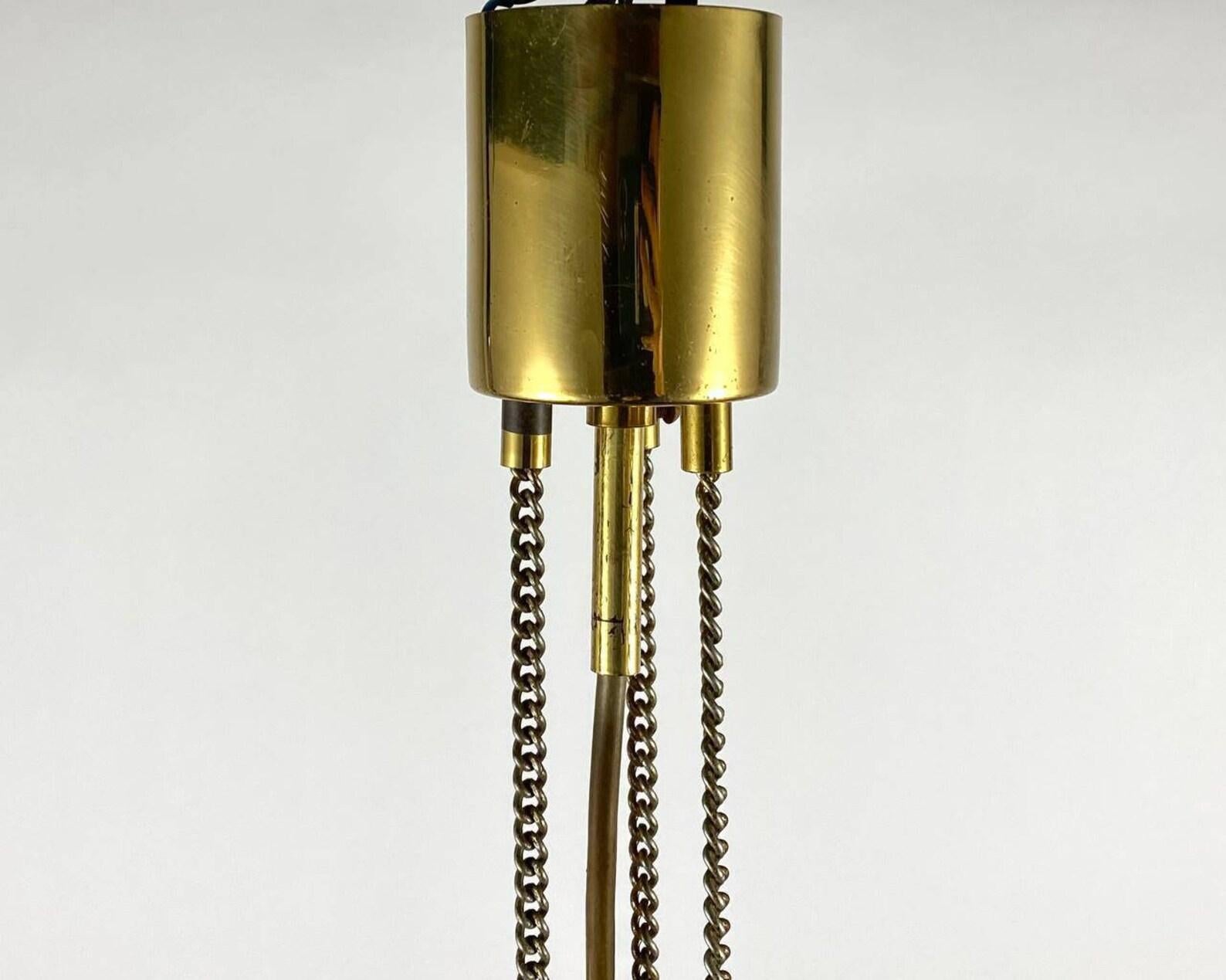TZ LEUCHTEN Ceiling Lamp, 1970s  Textured Glass Shade & Brass Light, Germany For Sale 3
