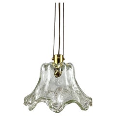 Vintage TZ LEUCHTEN Ceiling Lamp, 1970s  Textured Glass Shade & Brass Light, Germany