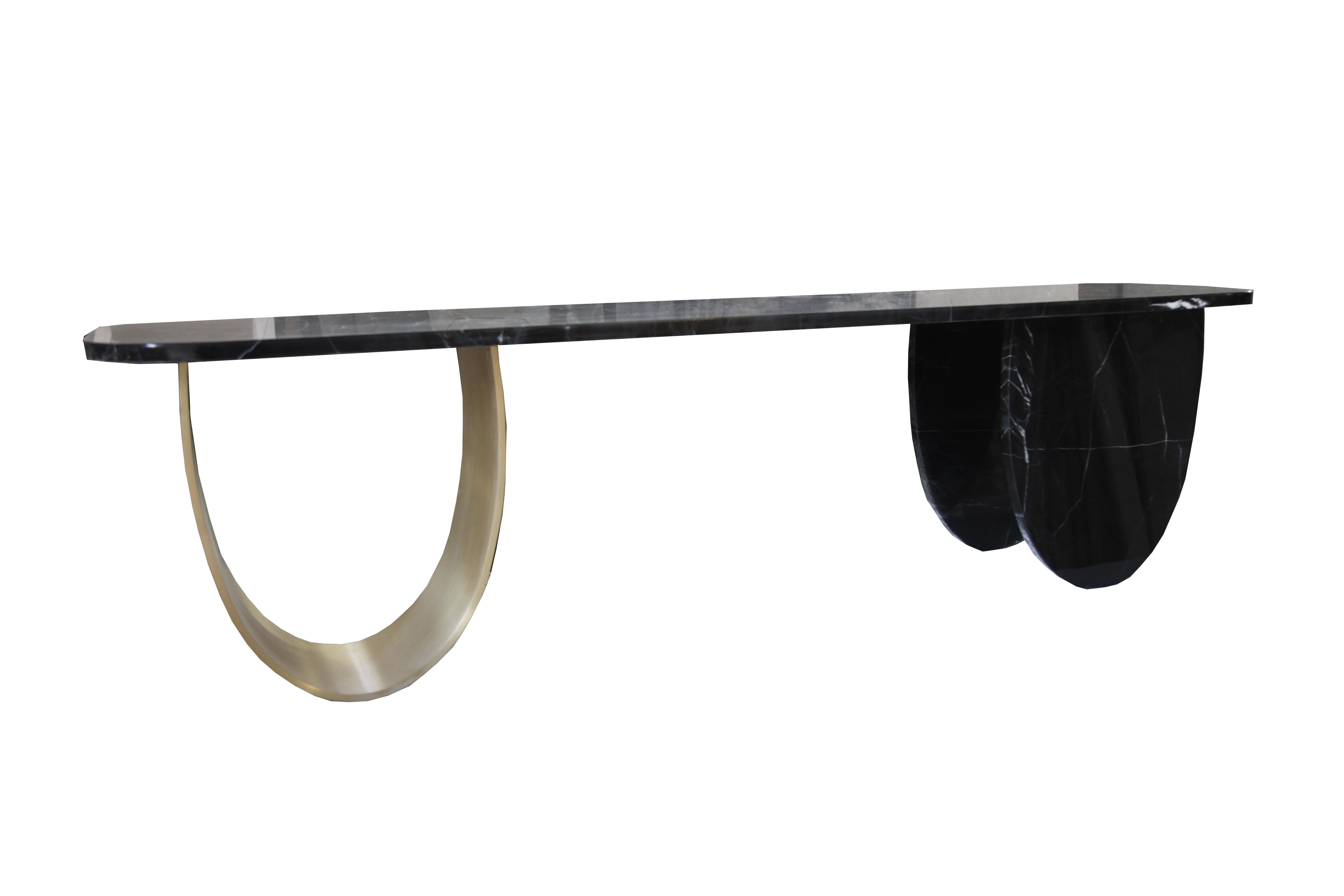 Modern 'U-Bench' Black YSL Marble and Brass Seating Bench For Sale
