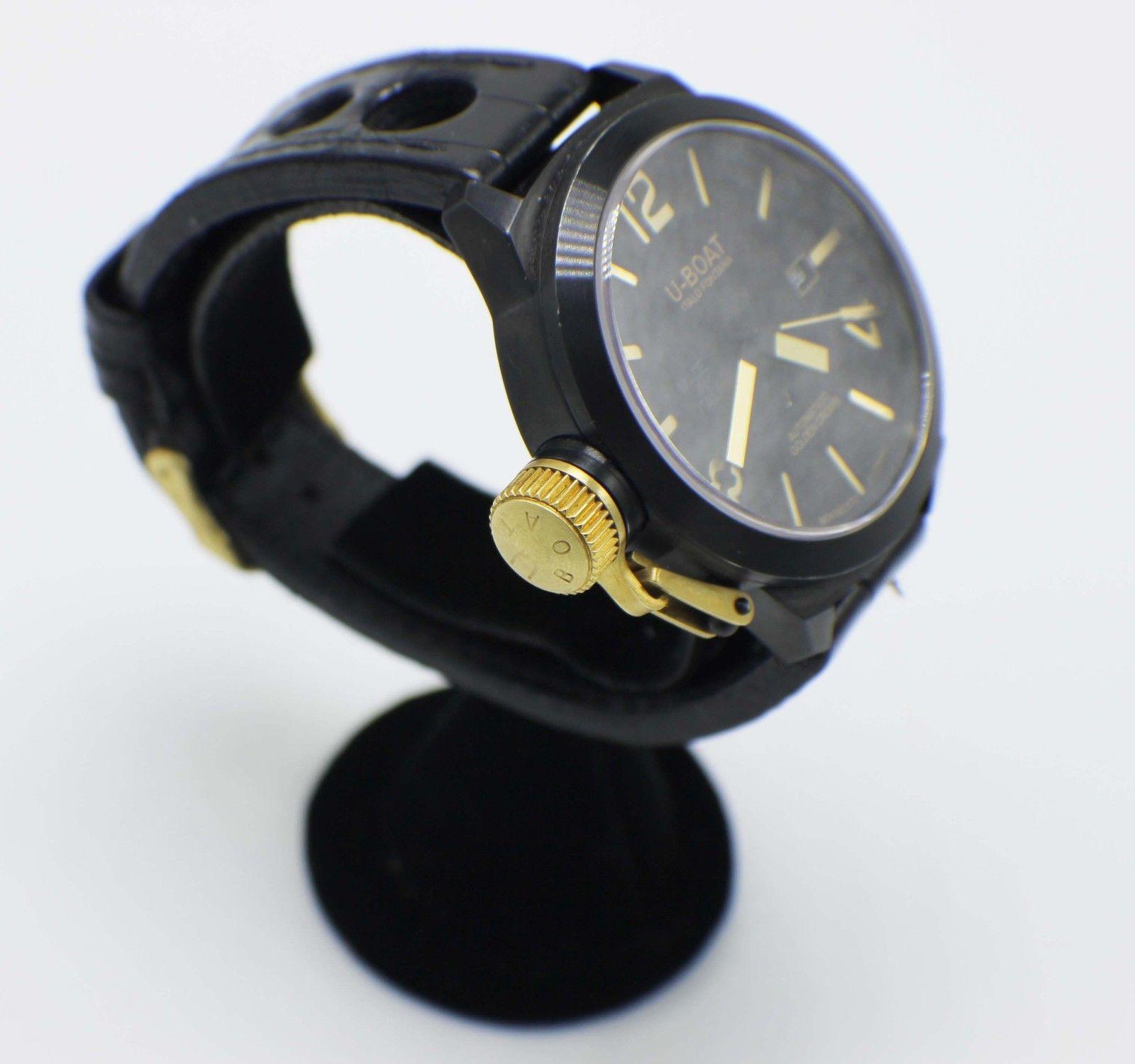 Model: Classico Golden Crown 

Case Material: Stainless Steel with Black PVD

Band: Leather 

Bezel: Stainless Steel Back PVD

Dial: Black 

Face: Sapphire Crystal 

Case Size: 45mm

Includes: 

-U-Boat Box & Papers

-Certified Appraisal 

-6 Month