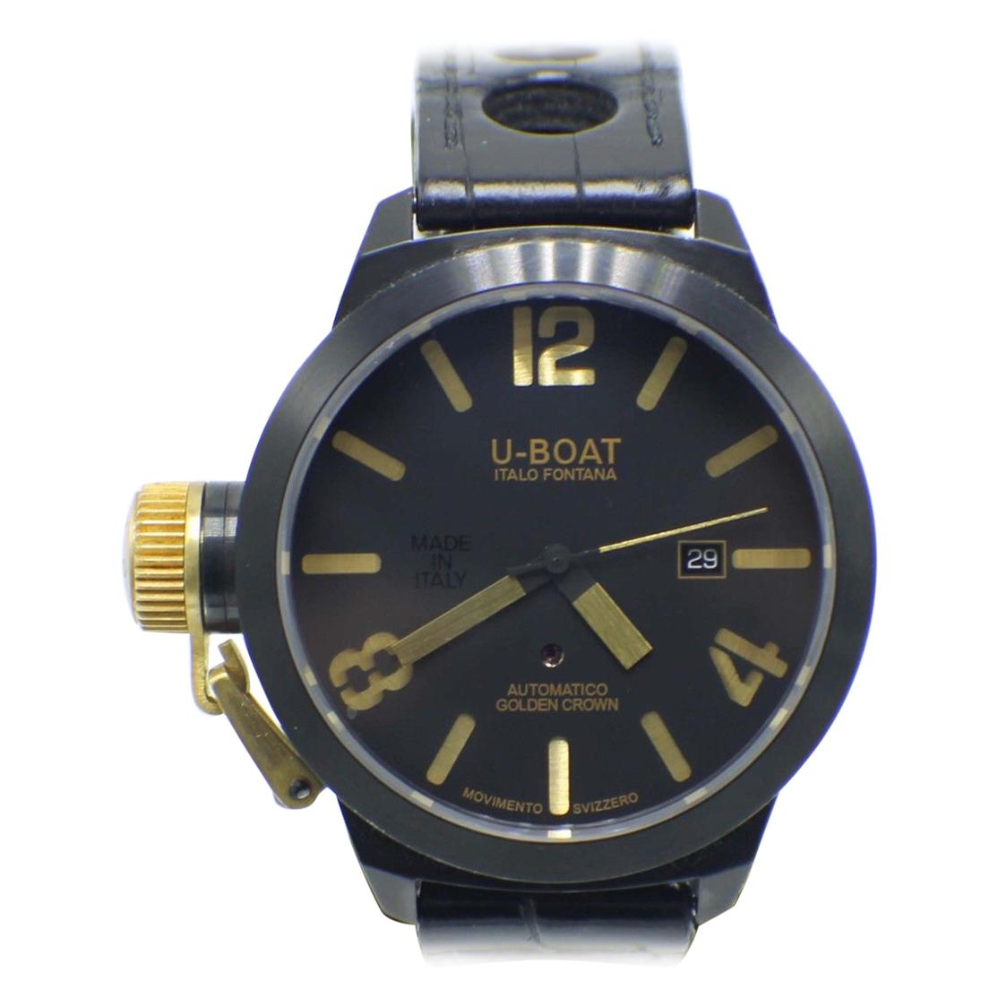 U-Boat Classico Golden Crown 45 18 Karat Gold and Black PVD Steel Box and Paper For Sale
