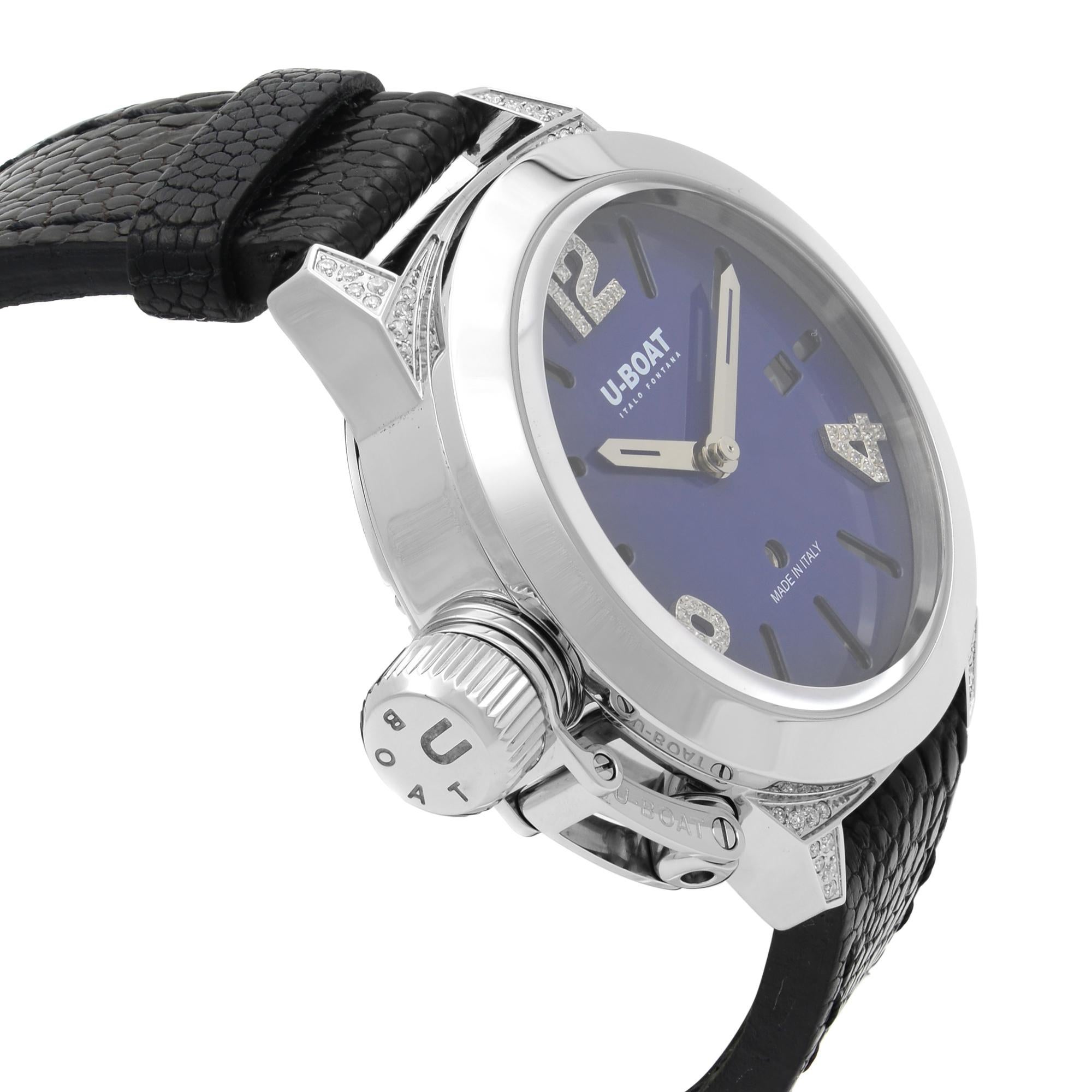 U-Boat Classico Acciaio Diamante 0,23cttw Quadrante Blu Orologio Automatico Donna 7077 In condizioni Nuovo in vendita a New York, NY