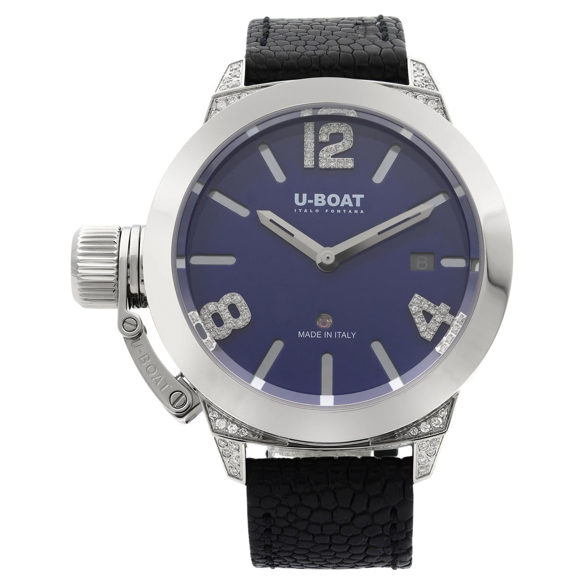 U-Boat Classico Steel Diamond 0.23cttw Blue Dial Automatic Ladies Watch 7077 For Sale