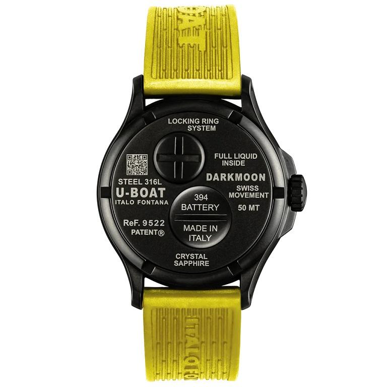 U-Boat Darkmoon 44mm Black Dial Yellow Rubber Strap Stainless Steel Watch 9522

U-Boat is an Italian watch brand based in Tuscany.  Designed by Italo Fontana, these unique remarkable timepieces combine the finest Italian craftsmanship with the