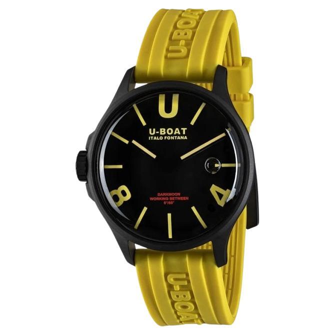Montre U-Boat Darkmoon 44mm Cadran noir Bracelet caoutchouc jaune Acier inoxydable 9522 en vente