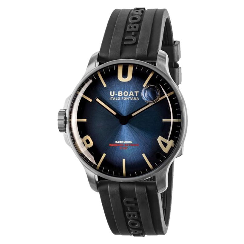 U-Boat Darkmoon Blue Soleil Stainless Steel with Rubber Strap Watch 8704 For Sale