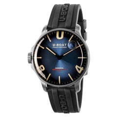 Montre U-Boat Soleil bleu lune foncé en acier inoxydable avec bracelet en caoutchouc 8704