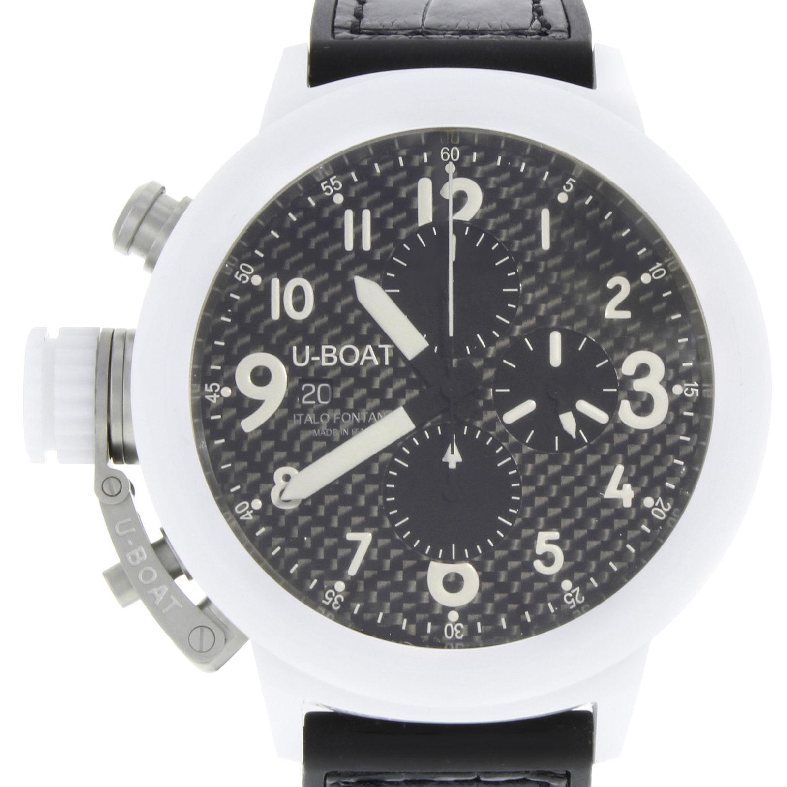 (19276)
This brand new U-Boat Flightdeck 7095 is a beautiful men's timepiece that is powered by an automatic movement which is cased in a ceramic case. It has a round shape face, chronograph, chronograph hand, date, small seconds subdial dial and