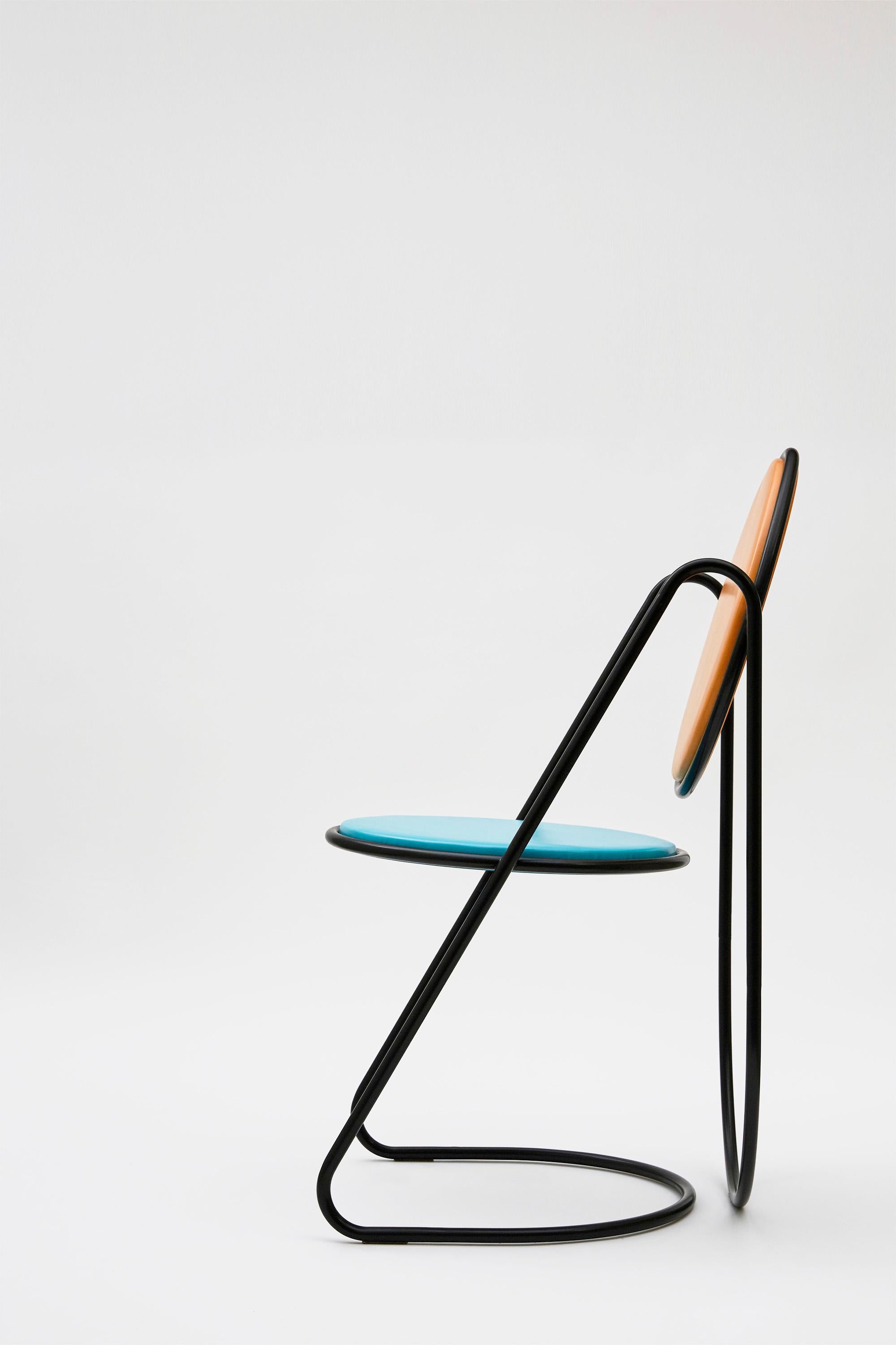 Italian U-Disk Chair, Black, Orange & Light Blue For Sale