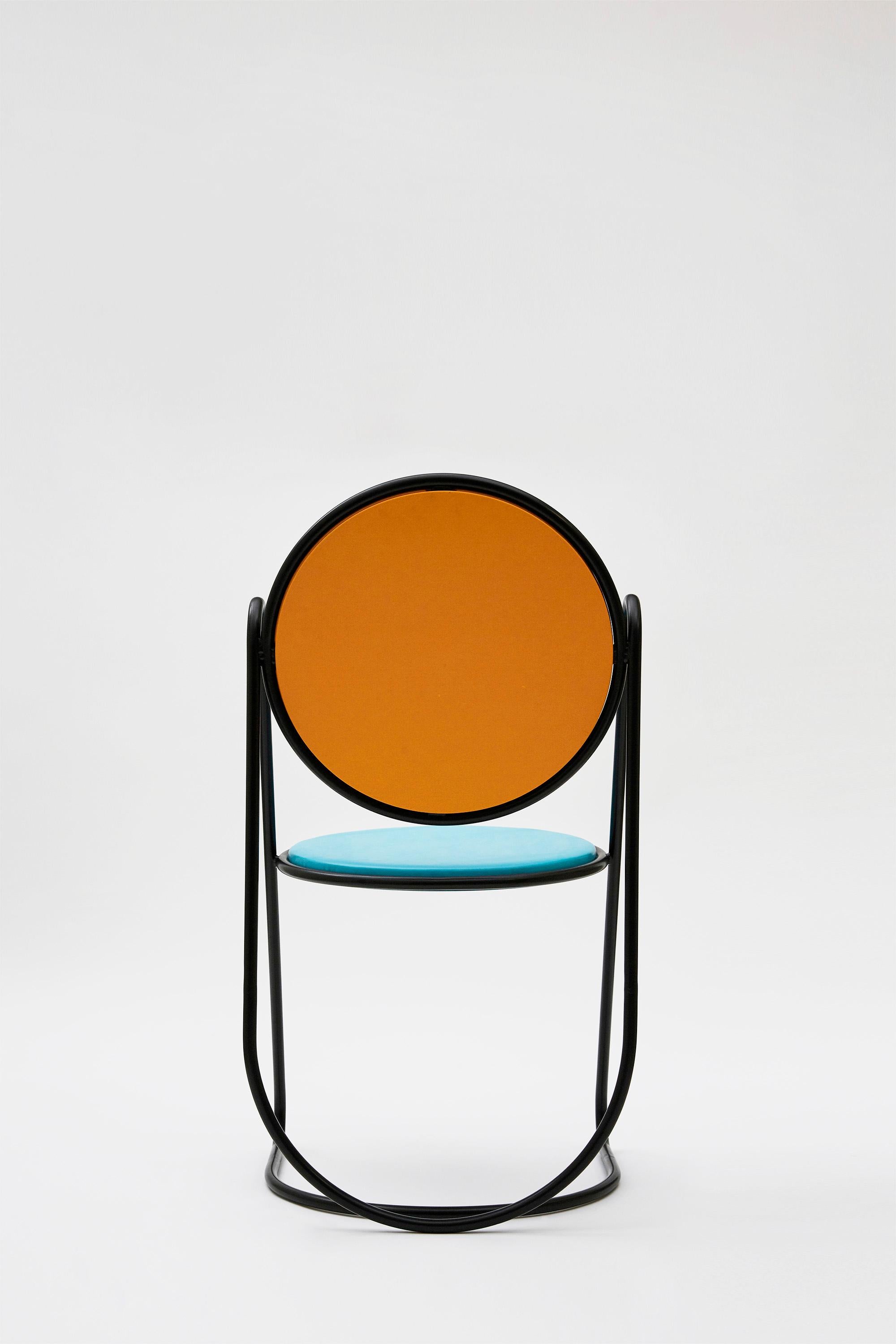Powder-Coated U-Disk Chair, Black, Orange & Light Blue For Sale