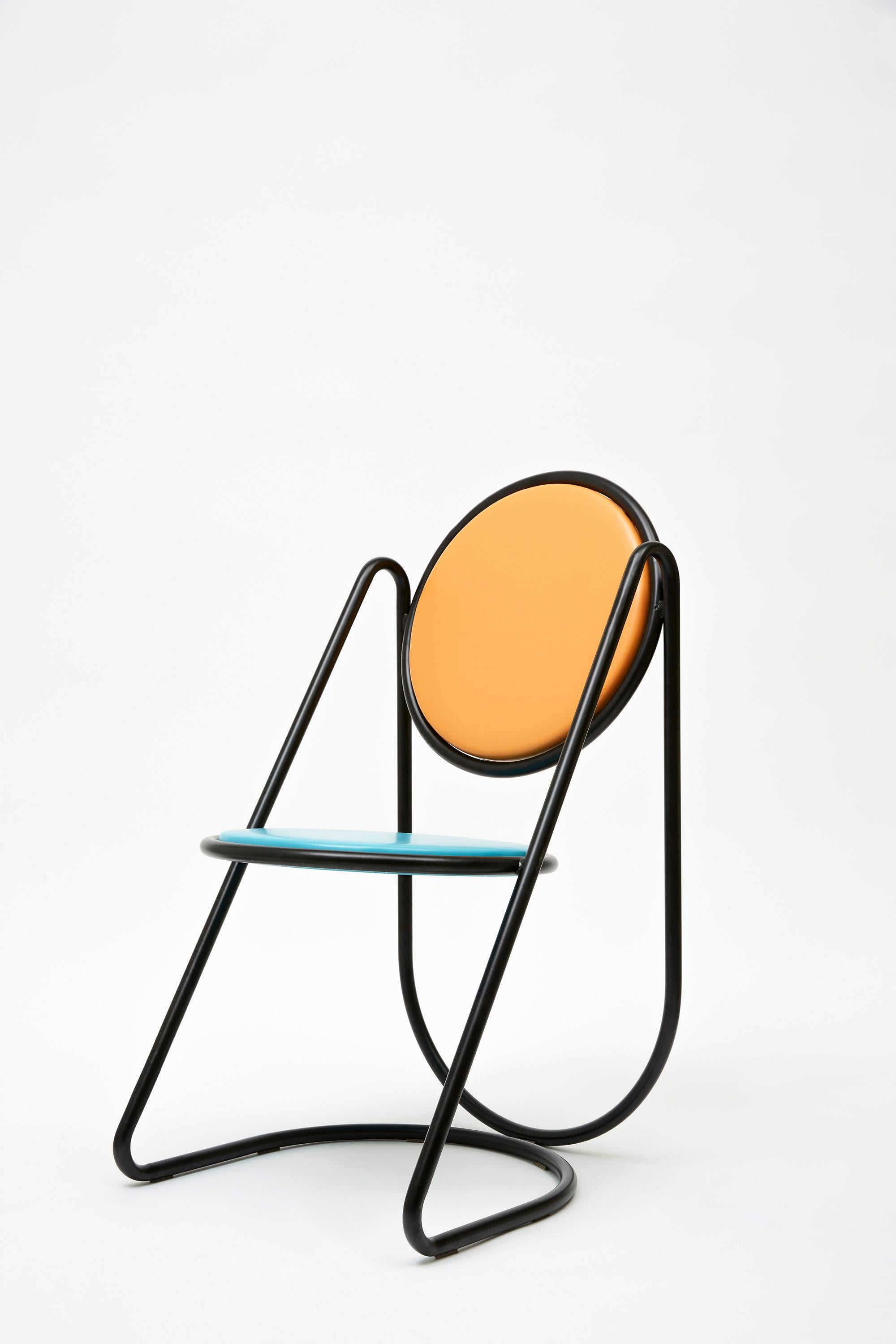 Contemporary U-Disk Chair, Black, Orange & Light Blue For Sale