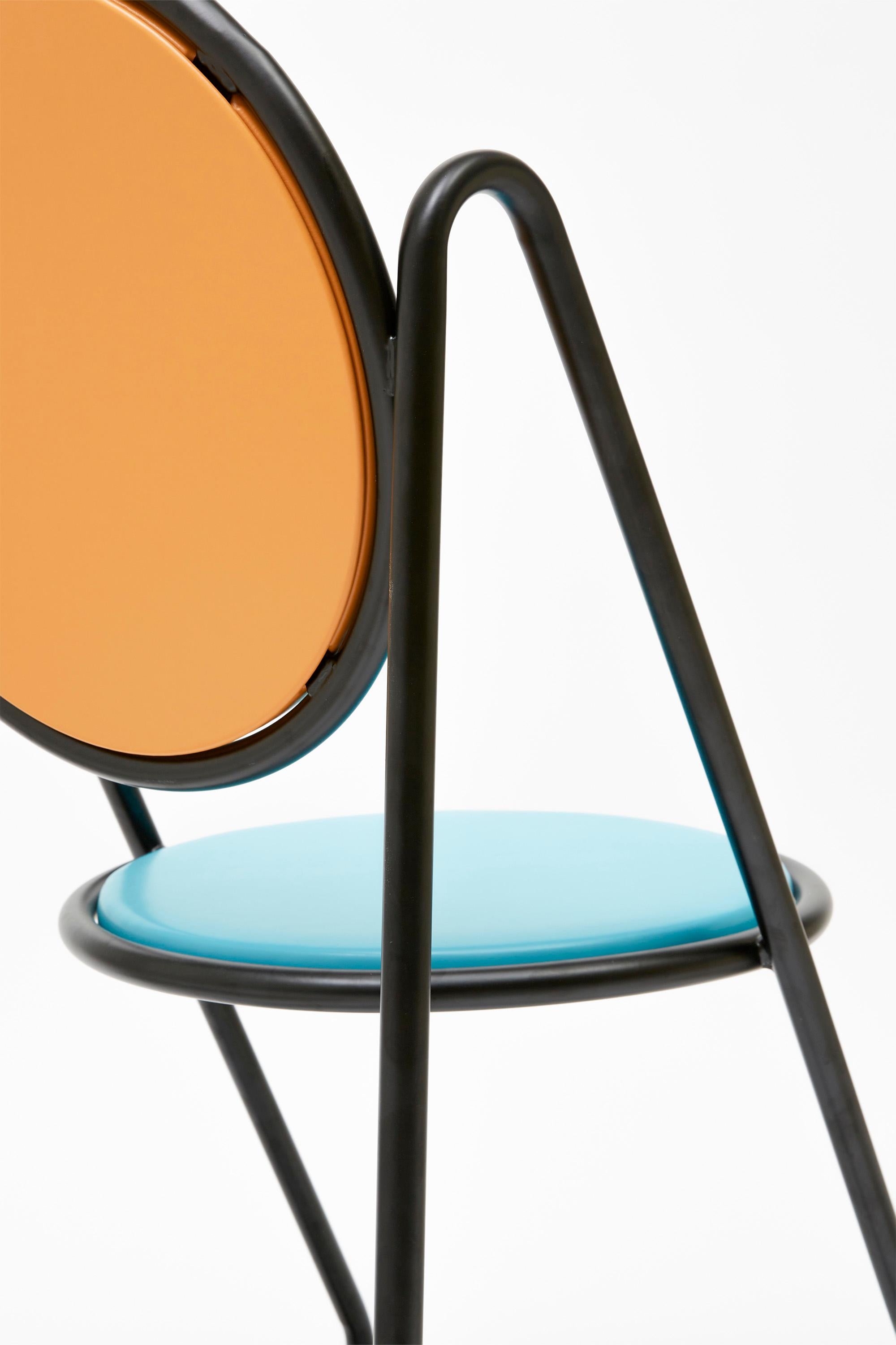 Brass U-Disk Chair, Black, Orange & Light Blue For Sale