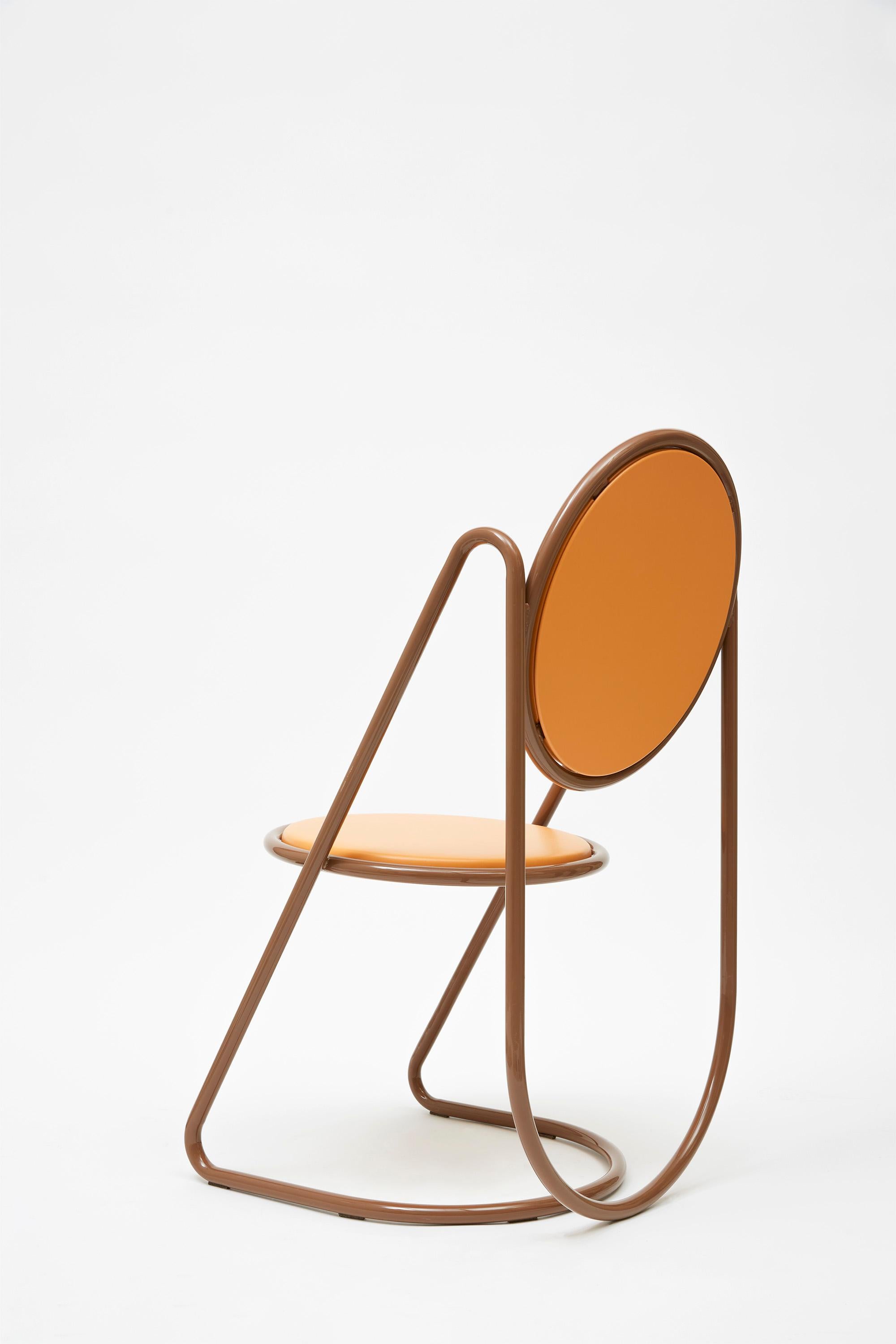 Powder-Coated U-Disk Chair, Brown & Orange For Sale