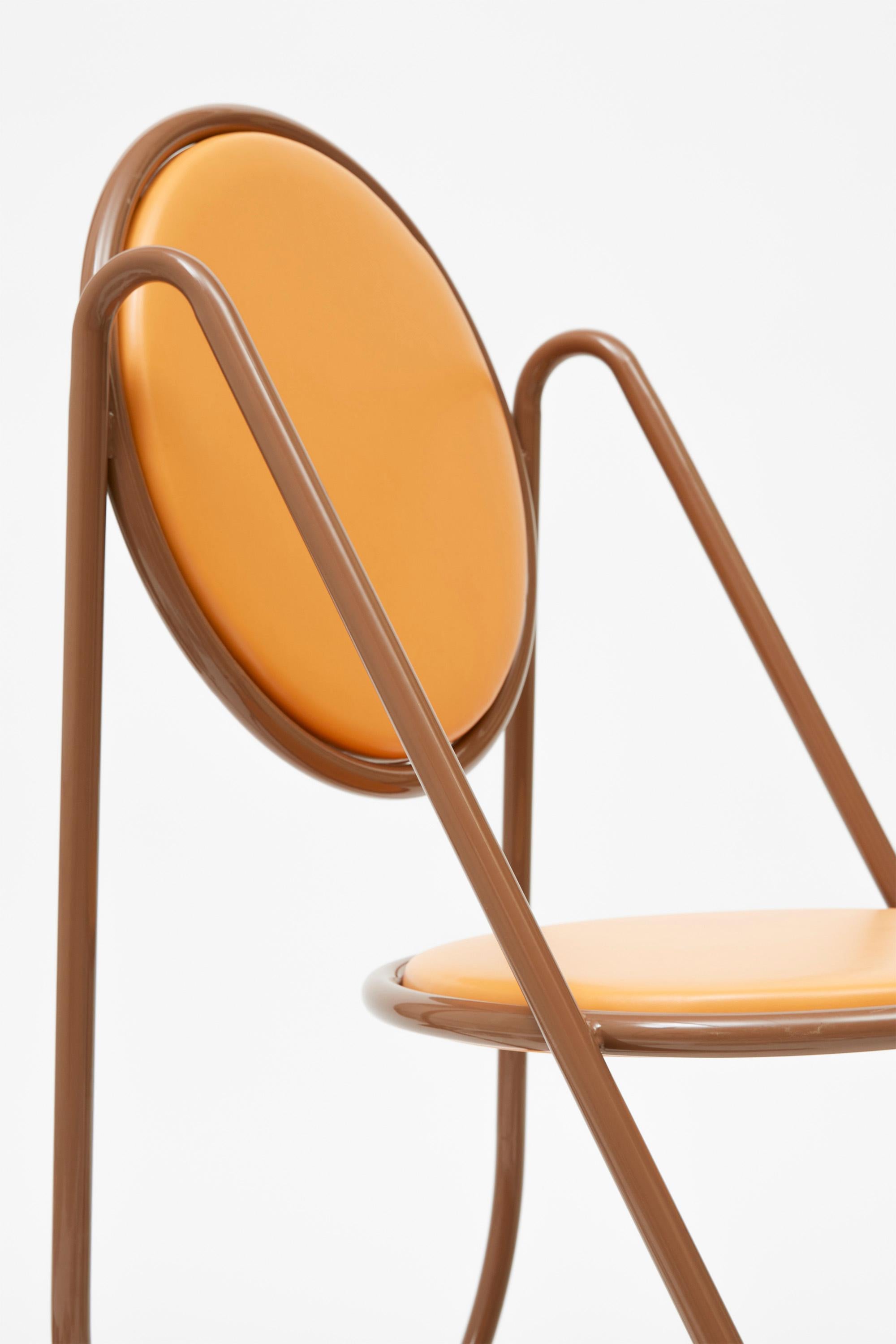 Brass U-Disk Chair, Brown & Orange For Sale