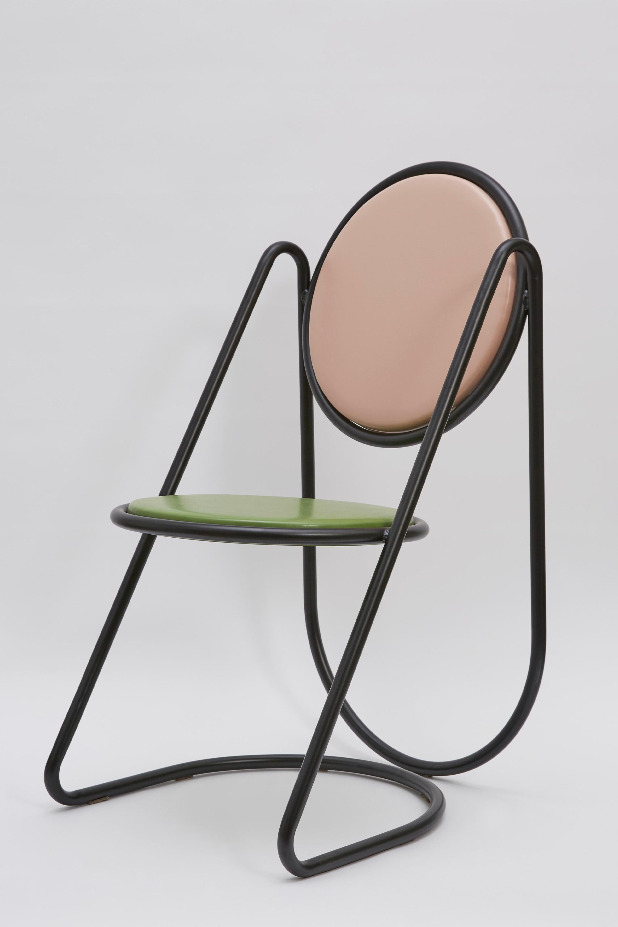 Powder-Coated U-Disk Chair, Pink & Green For Sale