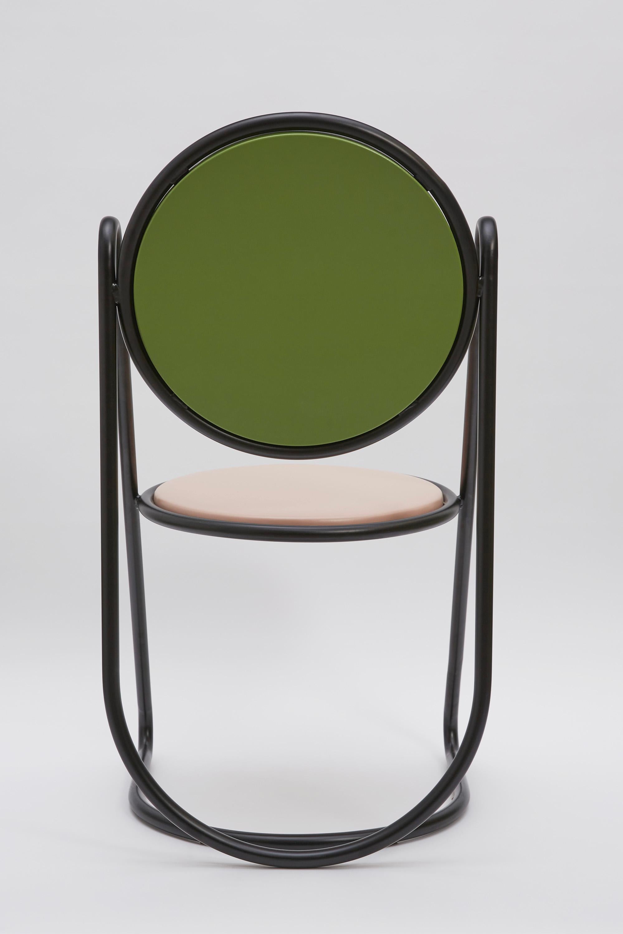Powder-Coated U-Disk Chair, Pink & Green For Sale