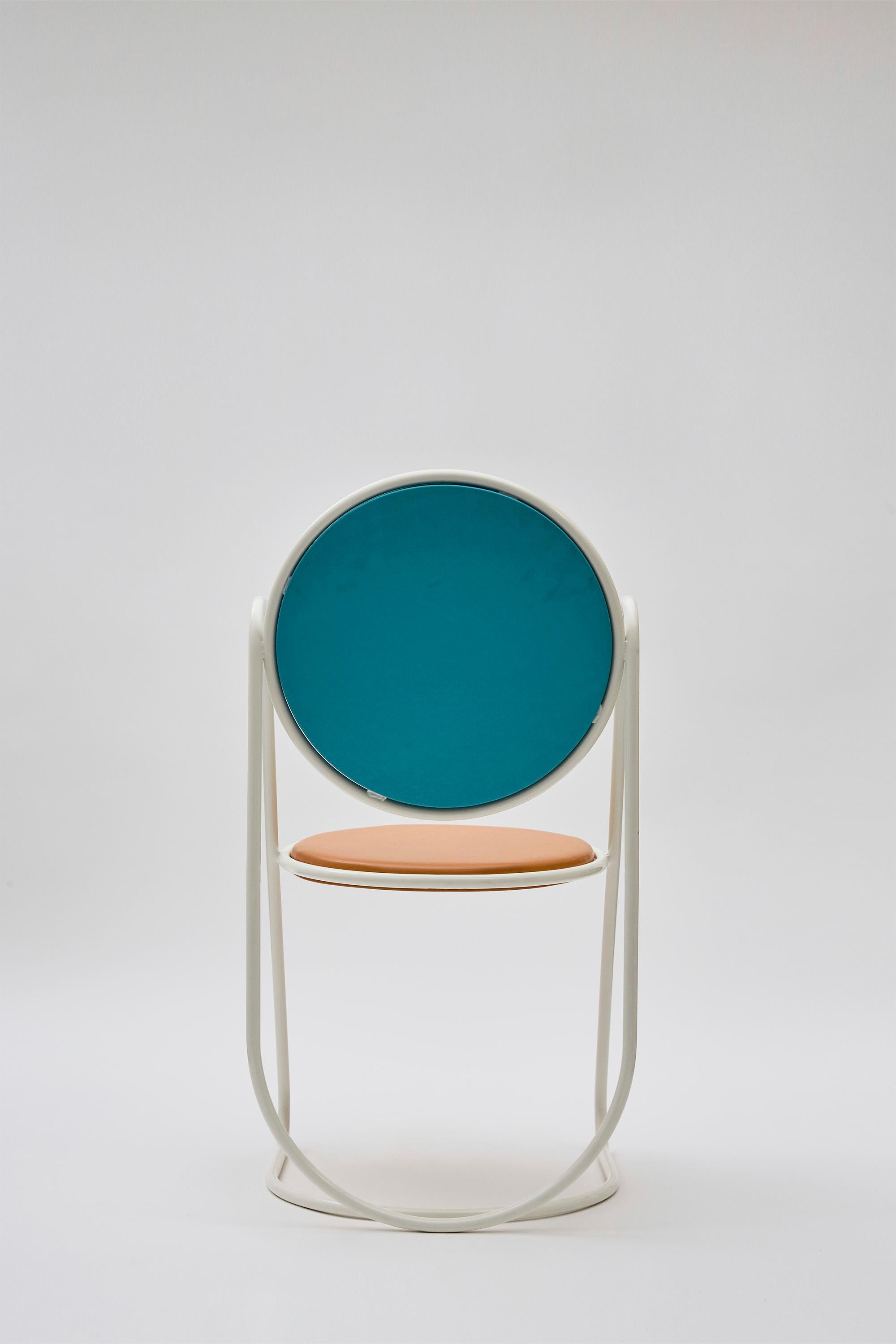 Italian U-Disk Chair, White, Light-Blue & Orange For Sale