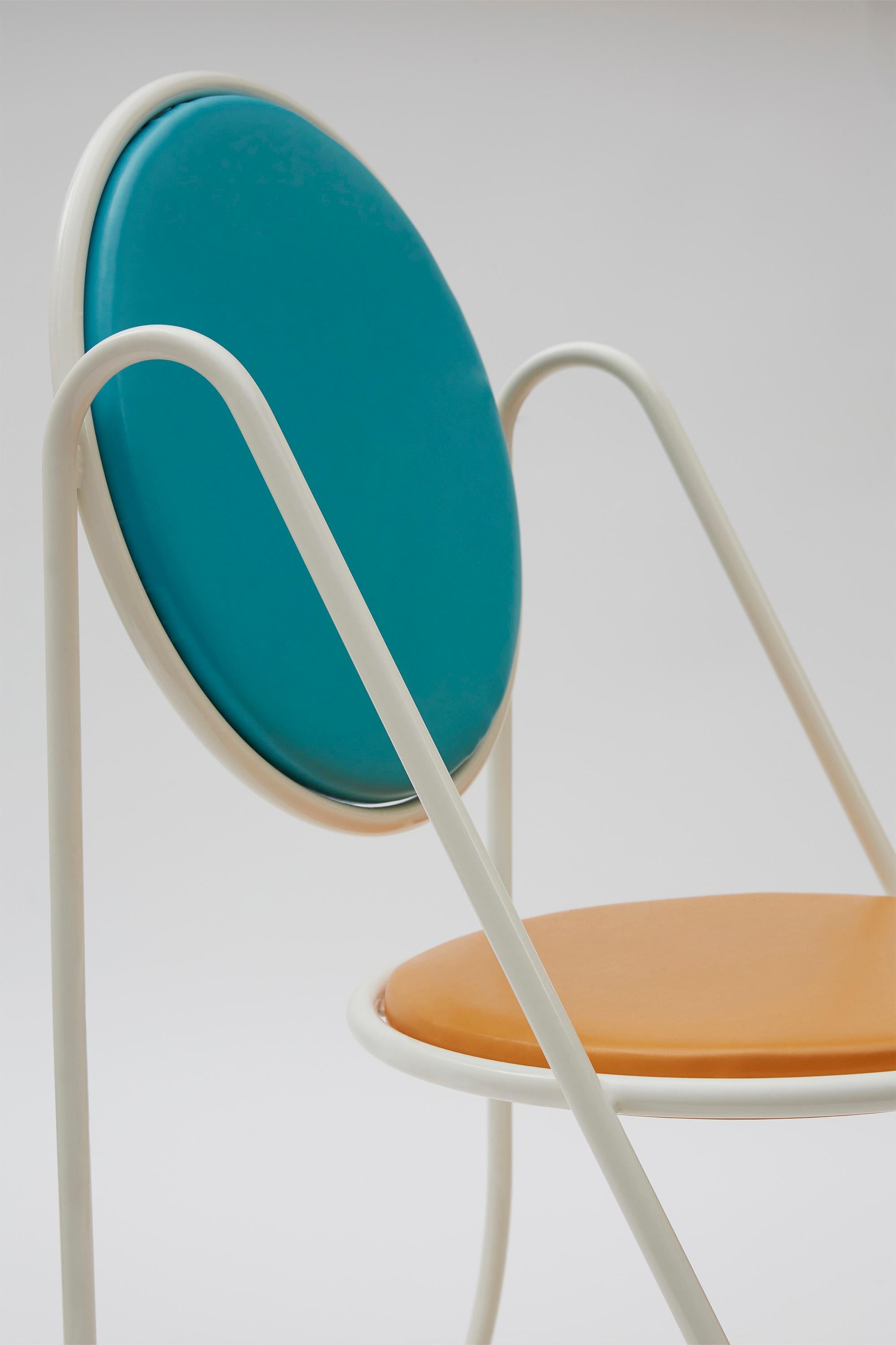 Powder-Coated U-Disk Chair, White, Light-Blue & Orange For Sale