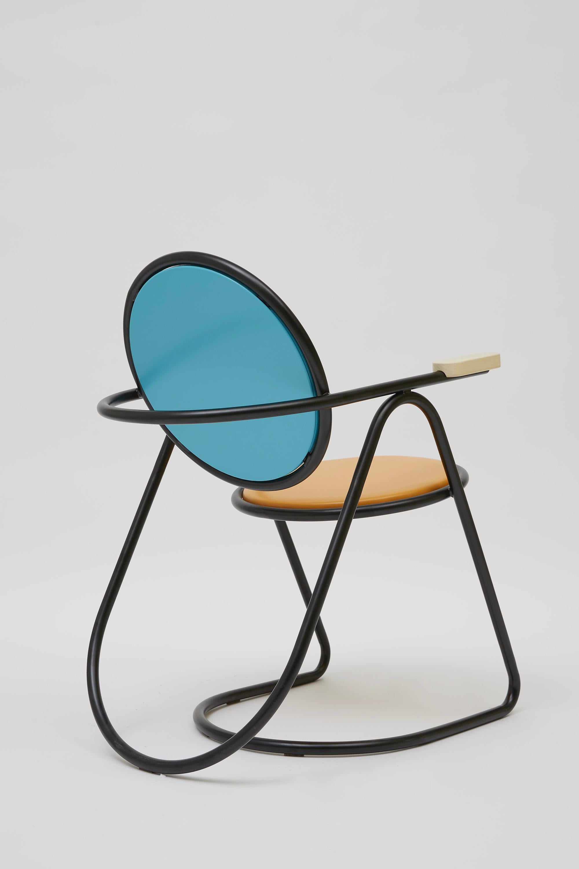 Contemporary U-Disk Easy Chair, Black, Orange & Light Blue For Sale