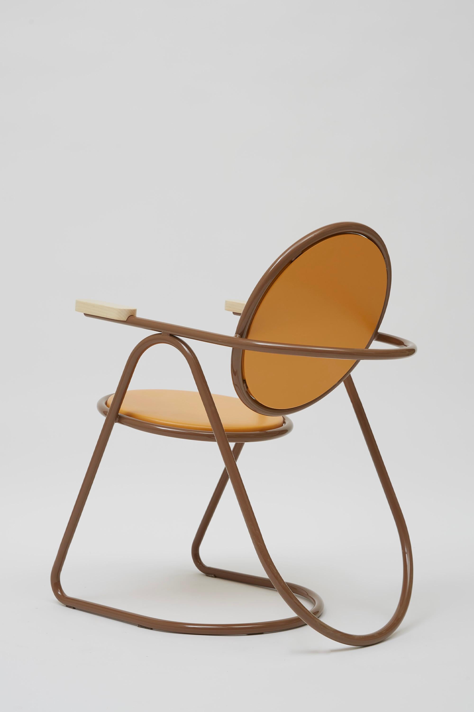 Powder-Coated U-Disk Easy Chair, Brown & Orange For Sale