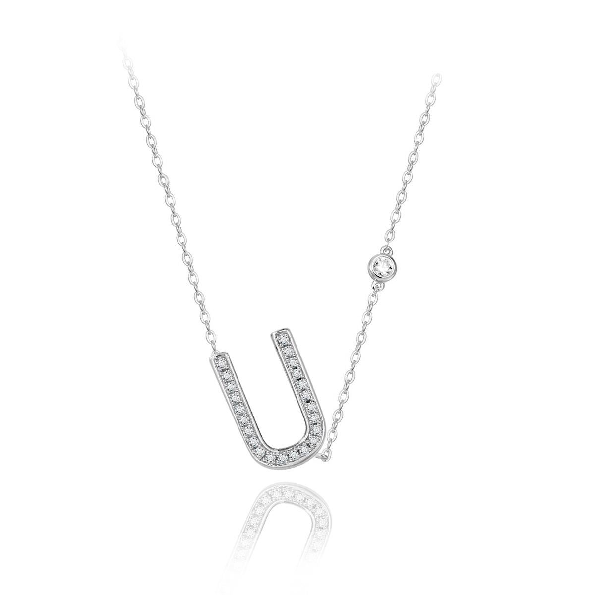 Modern U Initial Bezel Chain Necklace For Sale