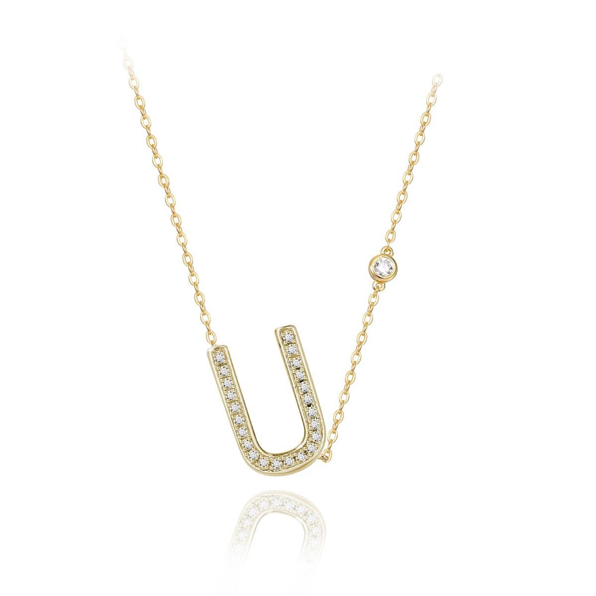 Trillion Cut U Initial Bezel Chain Necklace For Sale