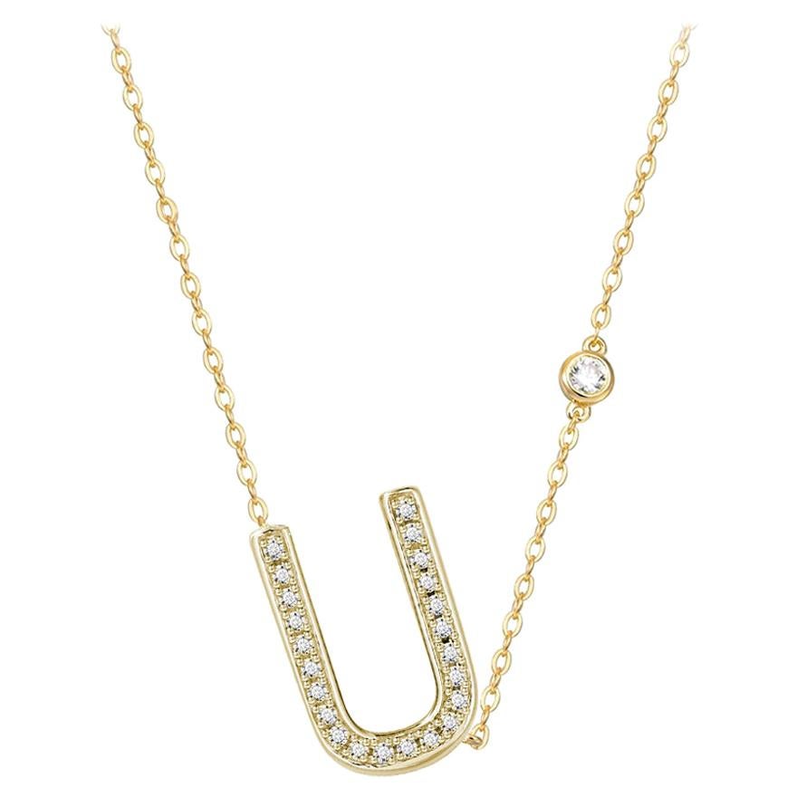 U Initial Bezel Chain Necklace For Sale