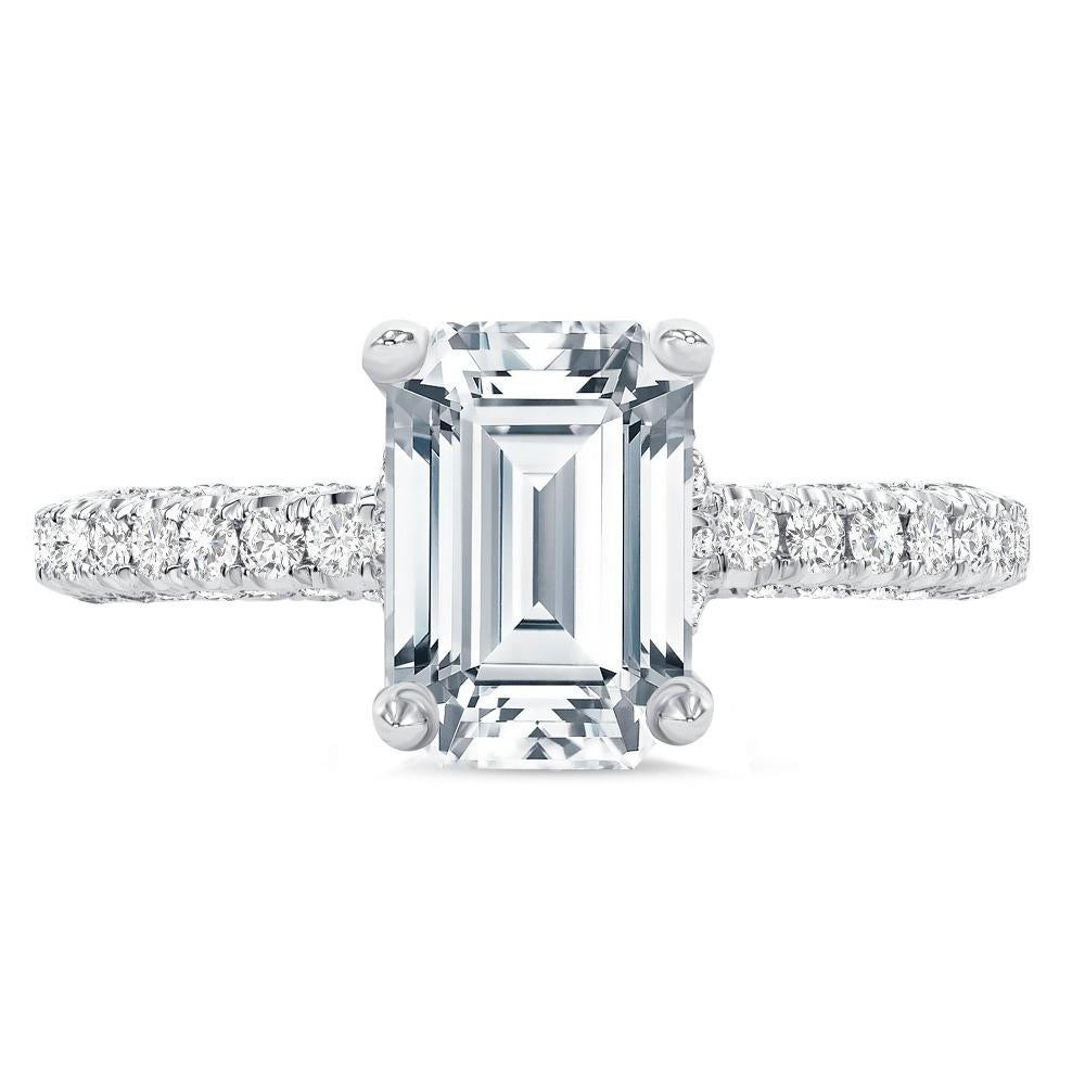 For Sale:  U Pave Set Emerald Cut Diamond Engagement Ring 1.50 Carat CERTIFIED 3