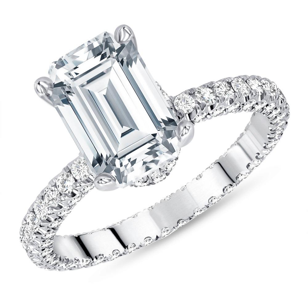 For Sale:  U Pave Set Emerald Cut Diamond Engagement Ring 1.50 Carat CERTIFIED 4
