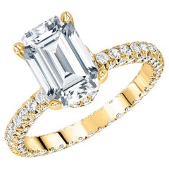 U Pave Set Emerald Cut Diamond Engagement Ring 1.50 Carat CERTIFIED