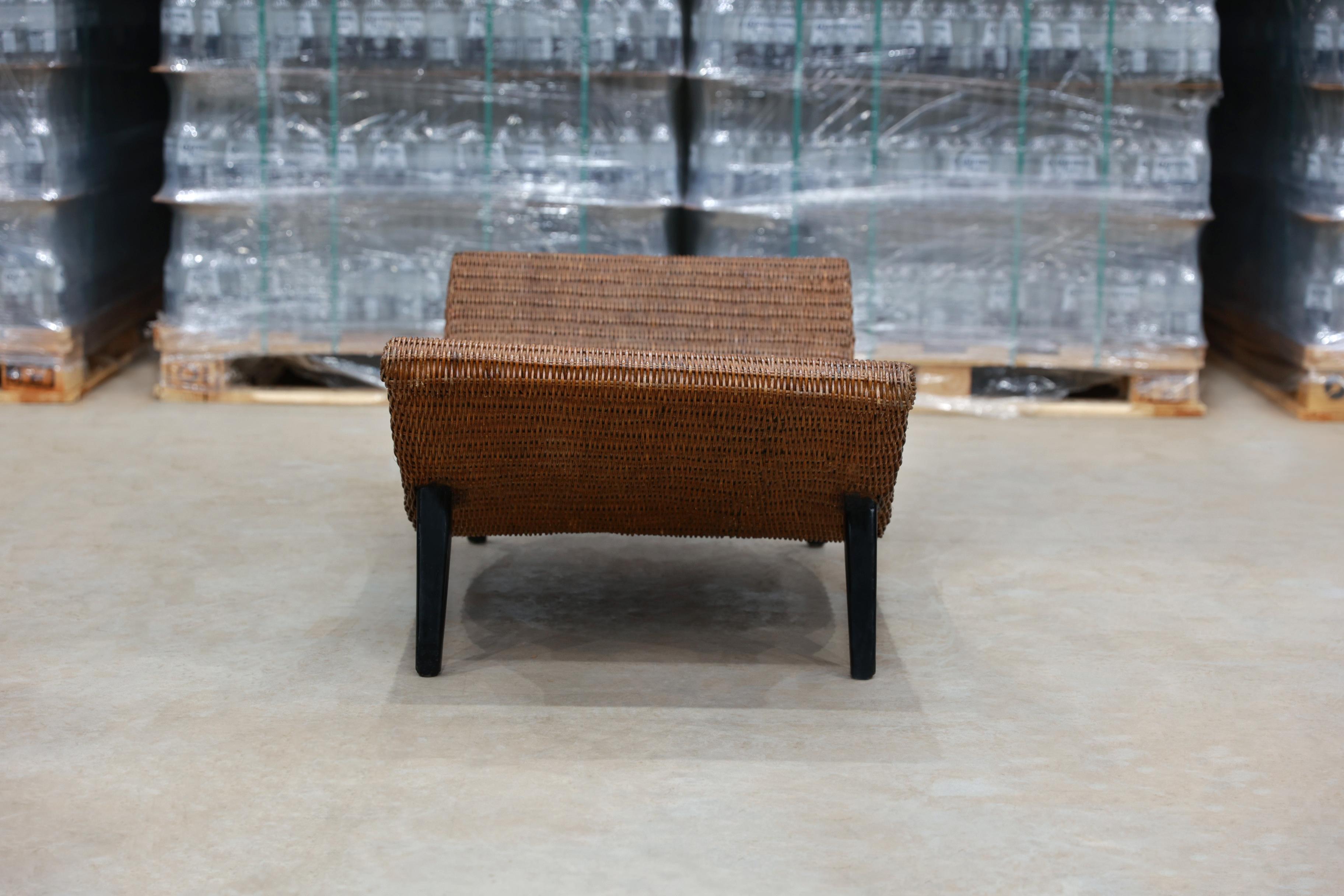 Mid-Century Modern U-shaped Bench in Hardwood & Wicker, Unknown, Brazil, c. 1960