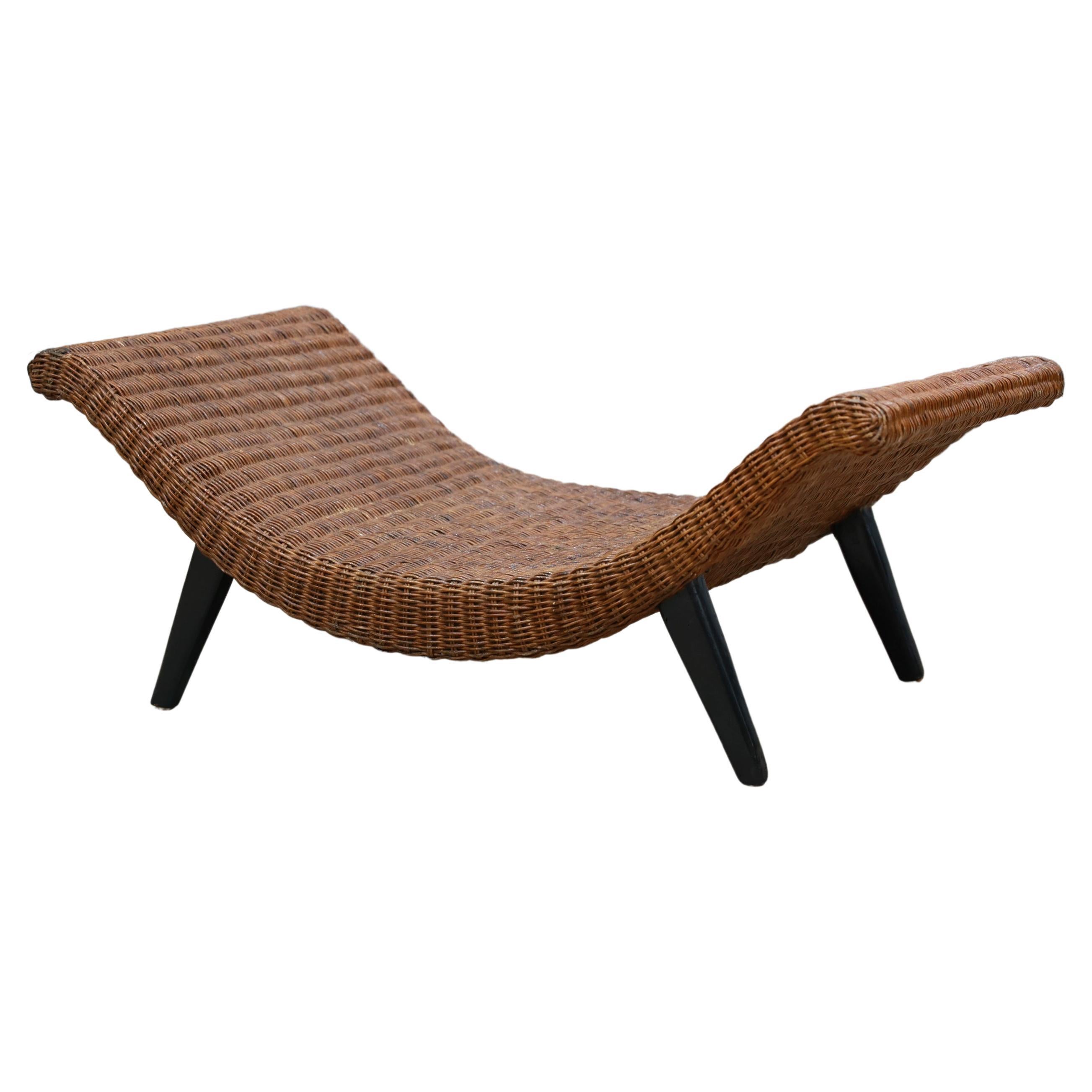 U-shaped Bench in Hardwood & Wicker, Unknown, Brazil, c. 1960