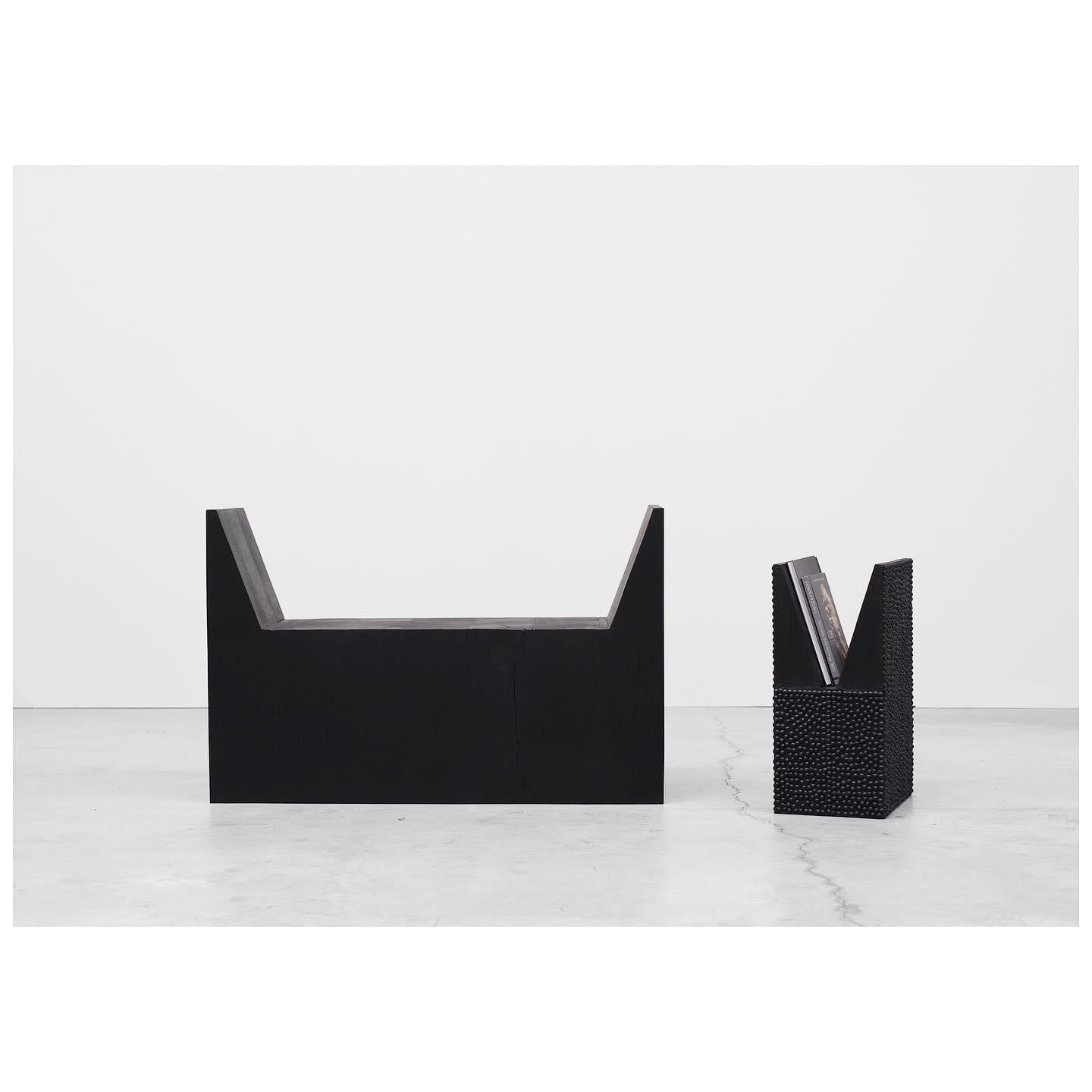 U-shaped Form Rubber seat and Burned Steel Large Stool by Arno Declercq For Sale 2