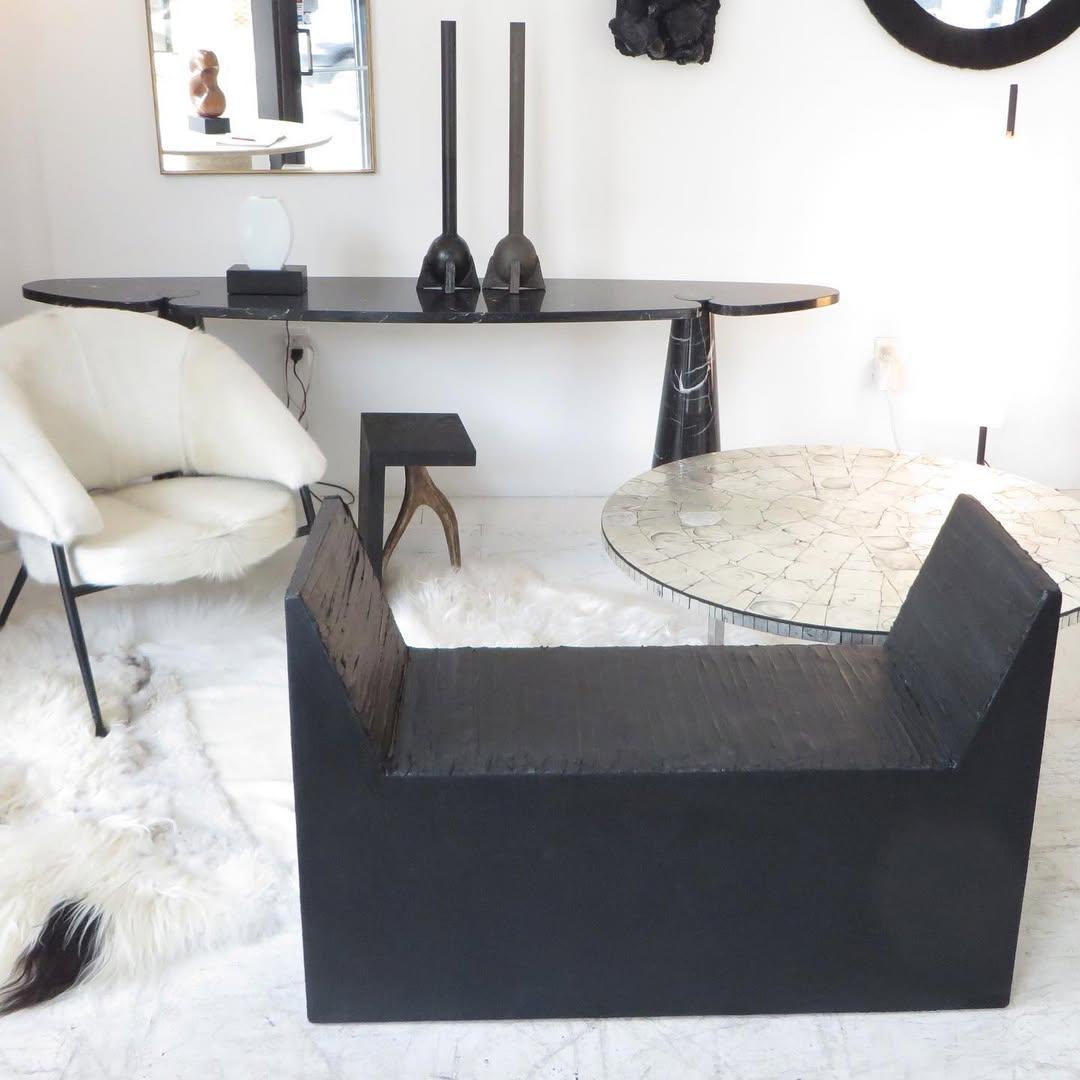 U-shaped Form Rubber Seat and Burned Steel Small Stool by Arno Declercq For Sale 1