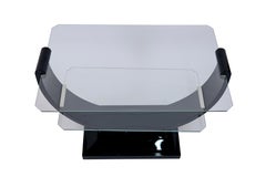 U-Shaped French 1930s Art Deco Side Table in Black Lacquered Wood and Glass