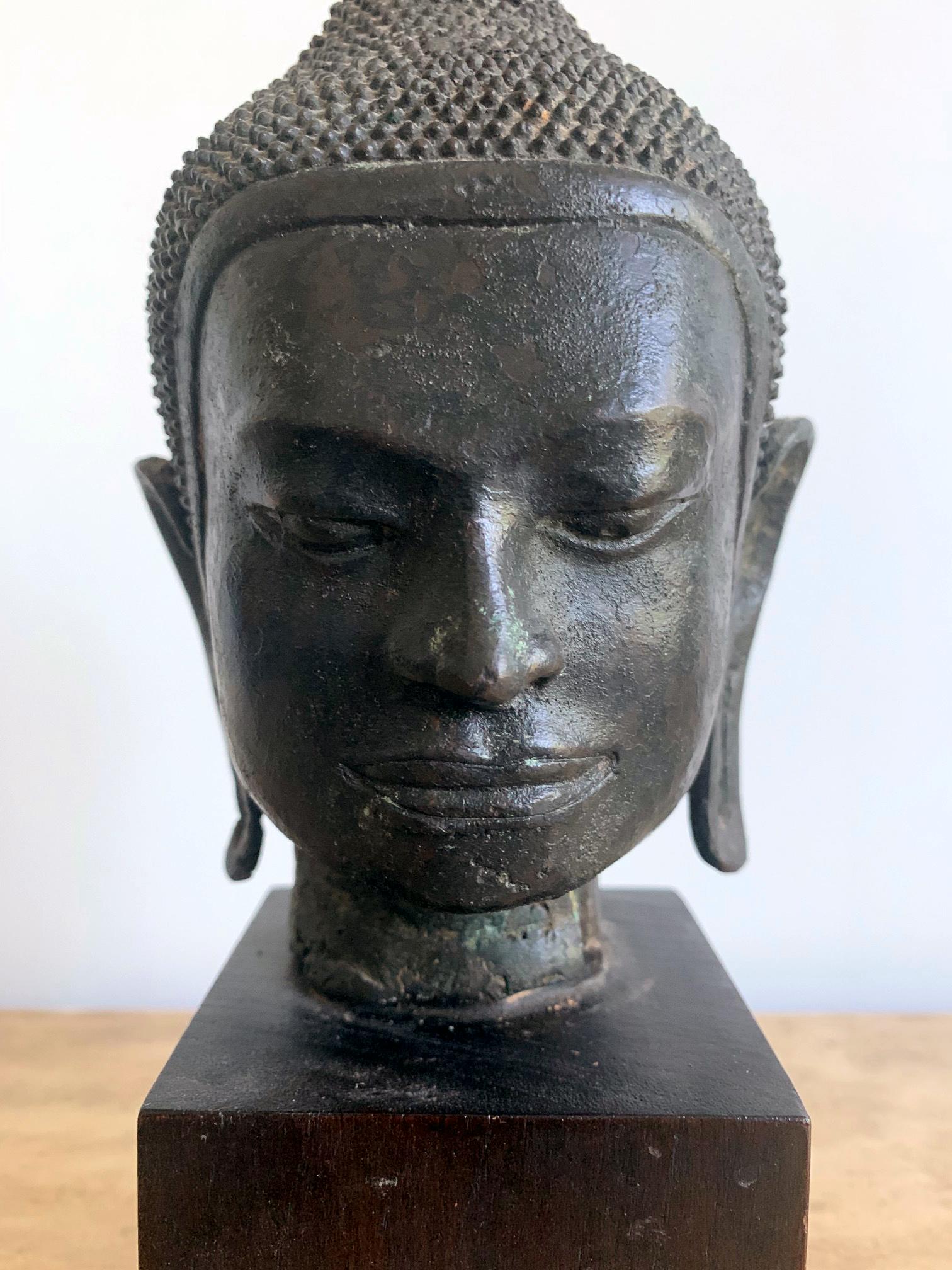 U Thong Bronze Buddha Head Southeast Asia 1