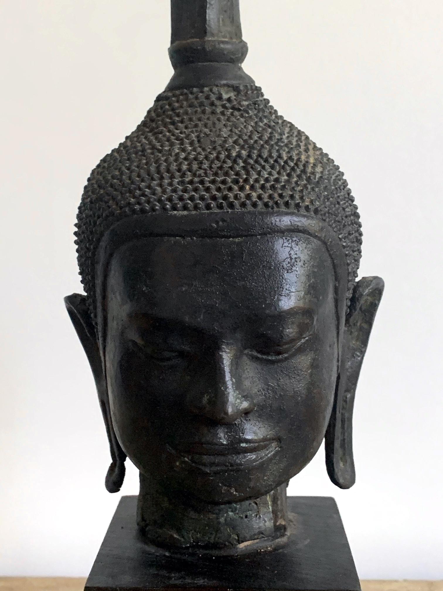 Cambodian U Thong Bronze Buddha Head Southeast Asia