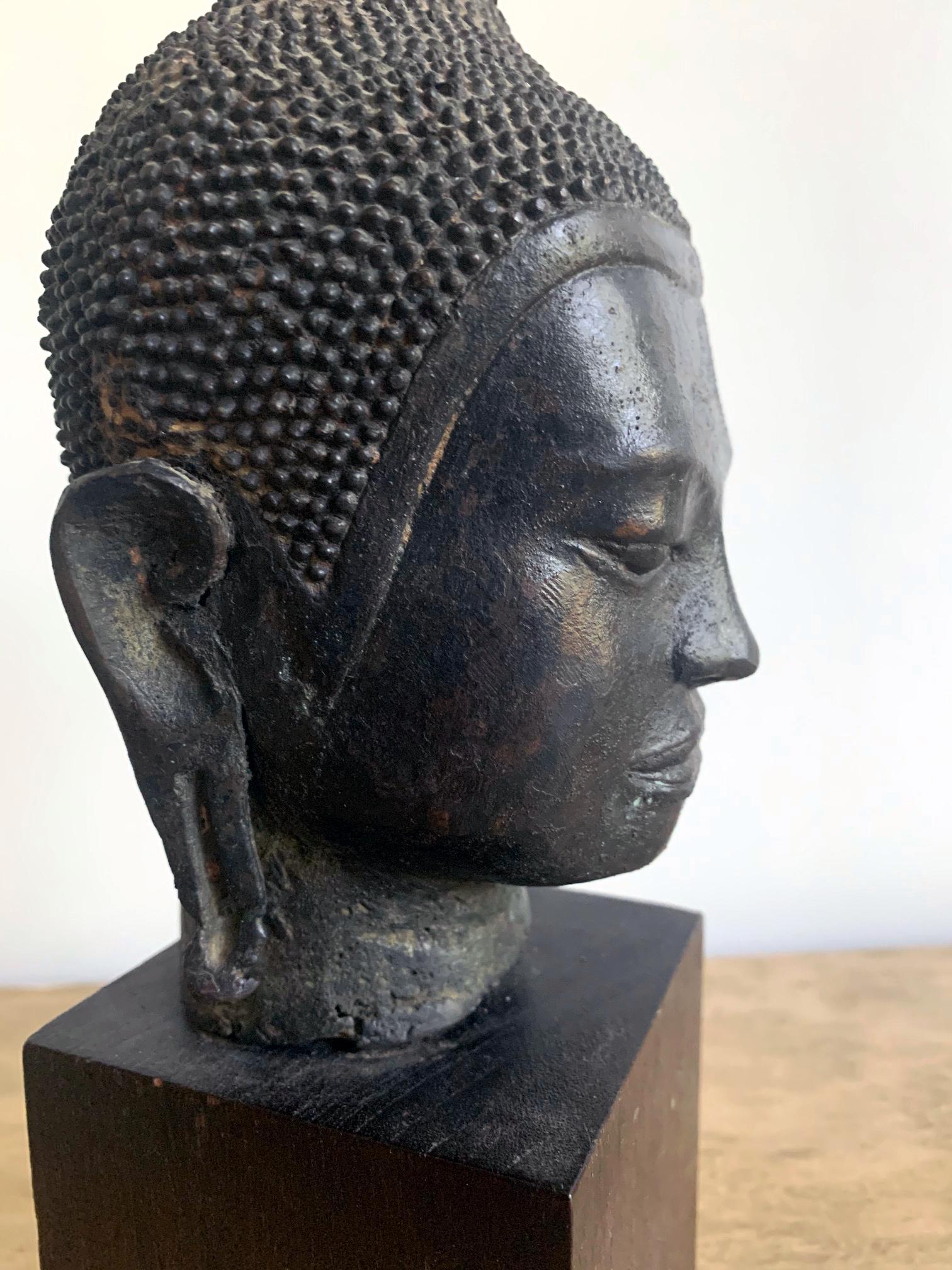 Cast U Thong Bronze Buddha Head Southeast Asia