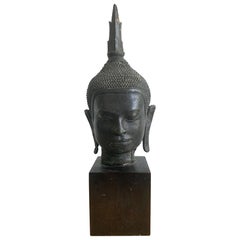 U Thong Tête de Bouddha en bronze Asie du Sud-Est