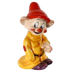Vintage U. Zaccagnini for Walt Disney Dopey Glazed Ceramic Sculpture 1940s Italy