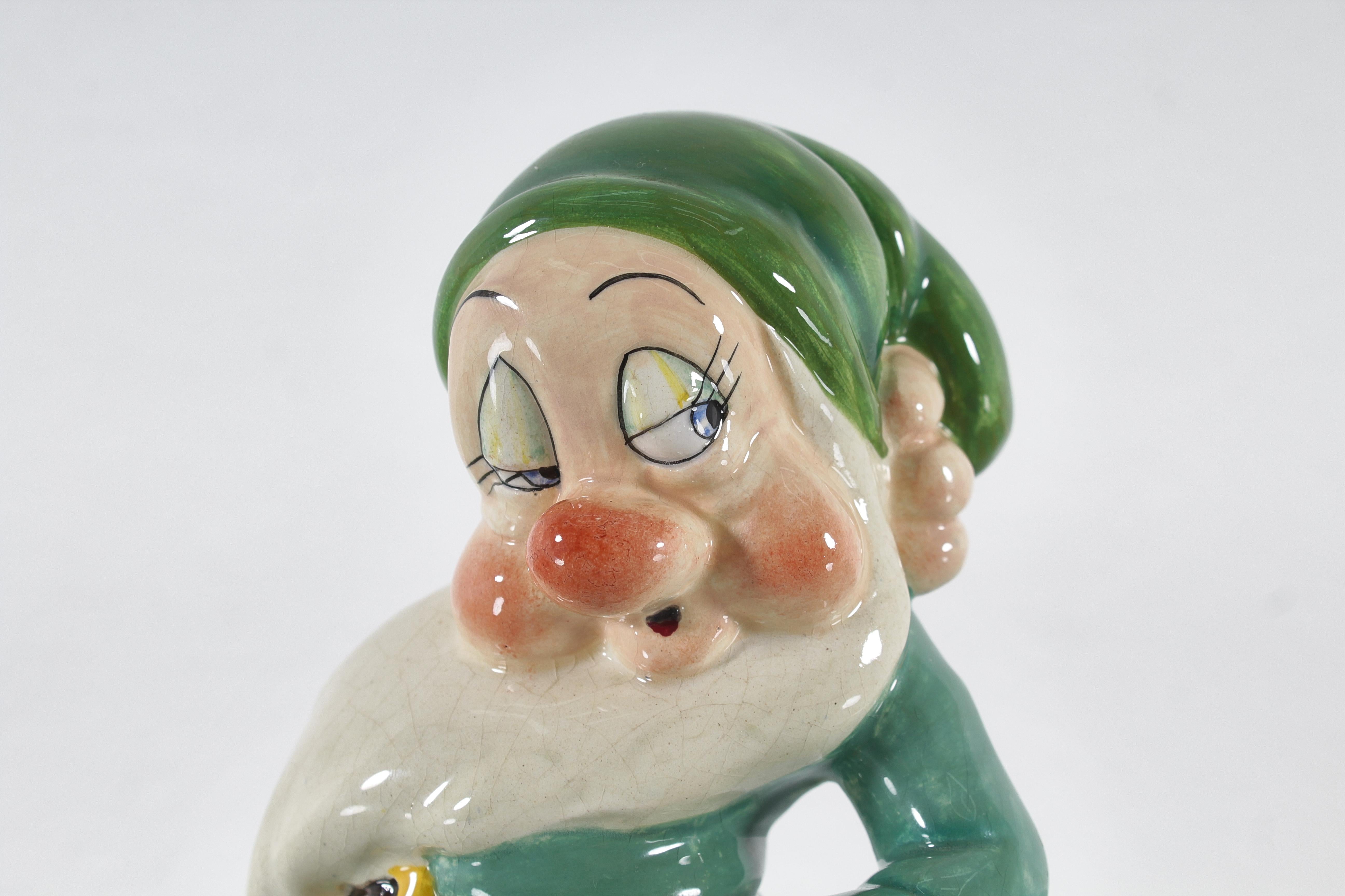U. Zaccagnini for Walt Disney Sleepy Glazed Ceramic Sculpture 1940s Italy For Sale 4