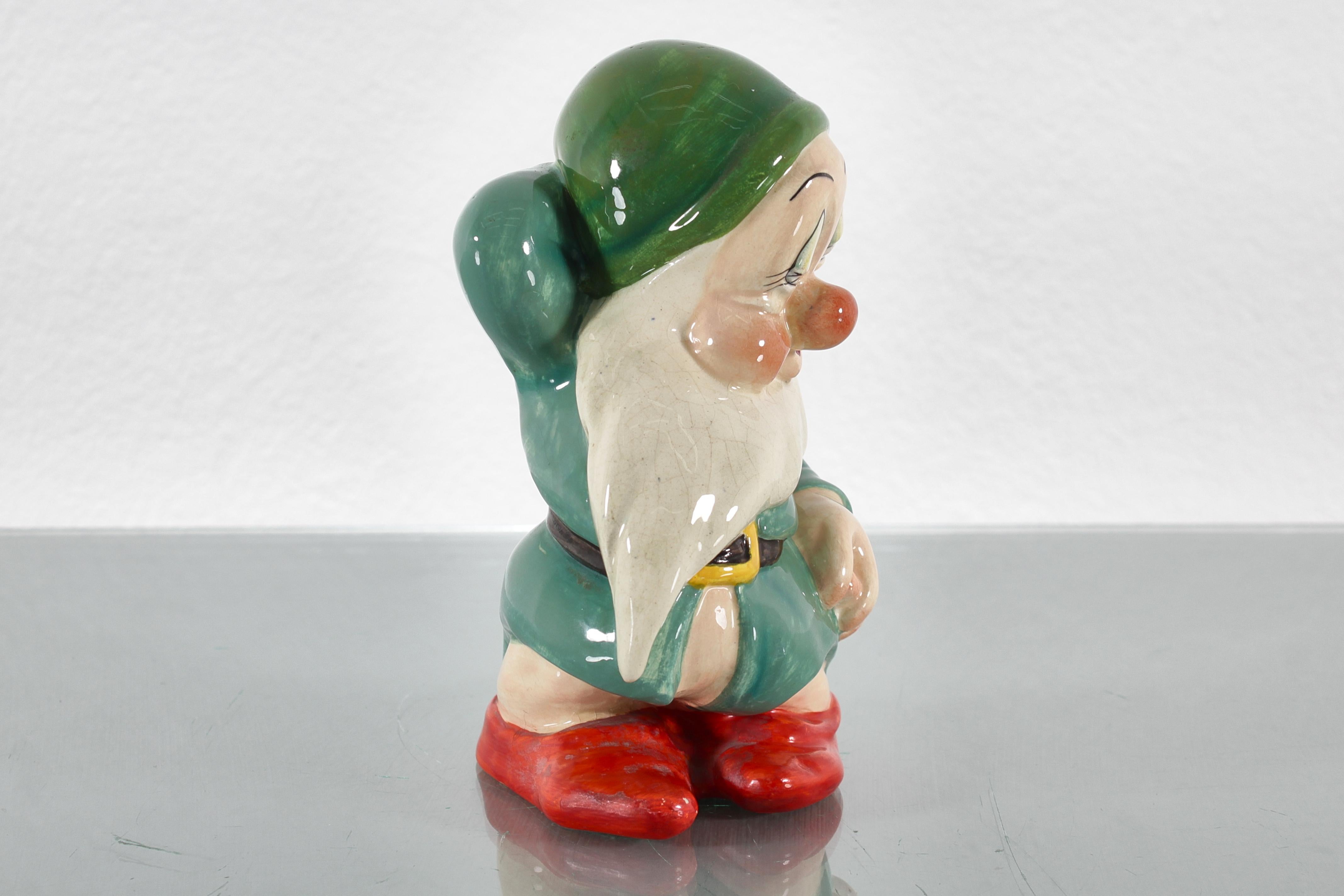 U. Zaccagnini for Walt Disney Sleepy Glazed Ceramic Sculpture 1940s Italy For Sale 5