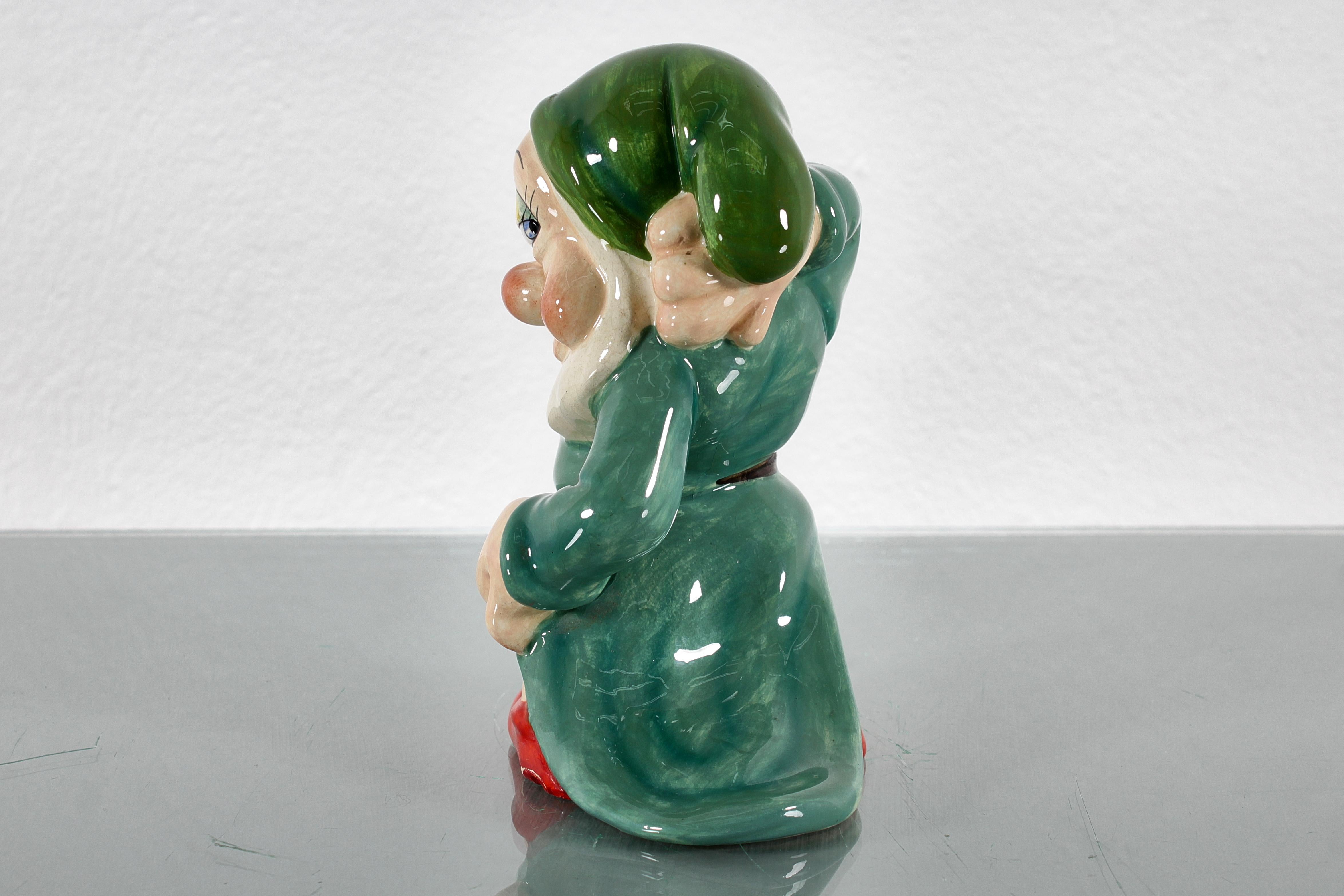 U. Zaccagnini for Walt Disney Sleepy Glazed Ceramic Sculpture 1940s Italy For Sale 7