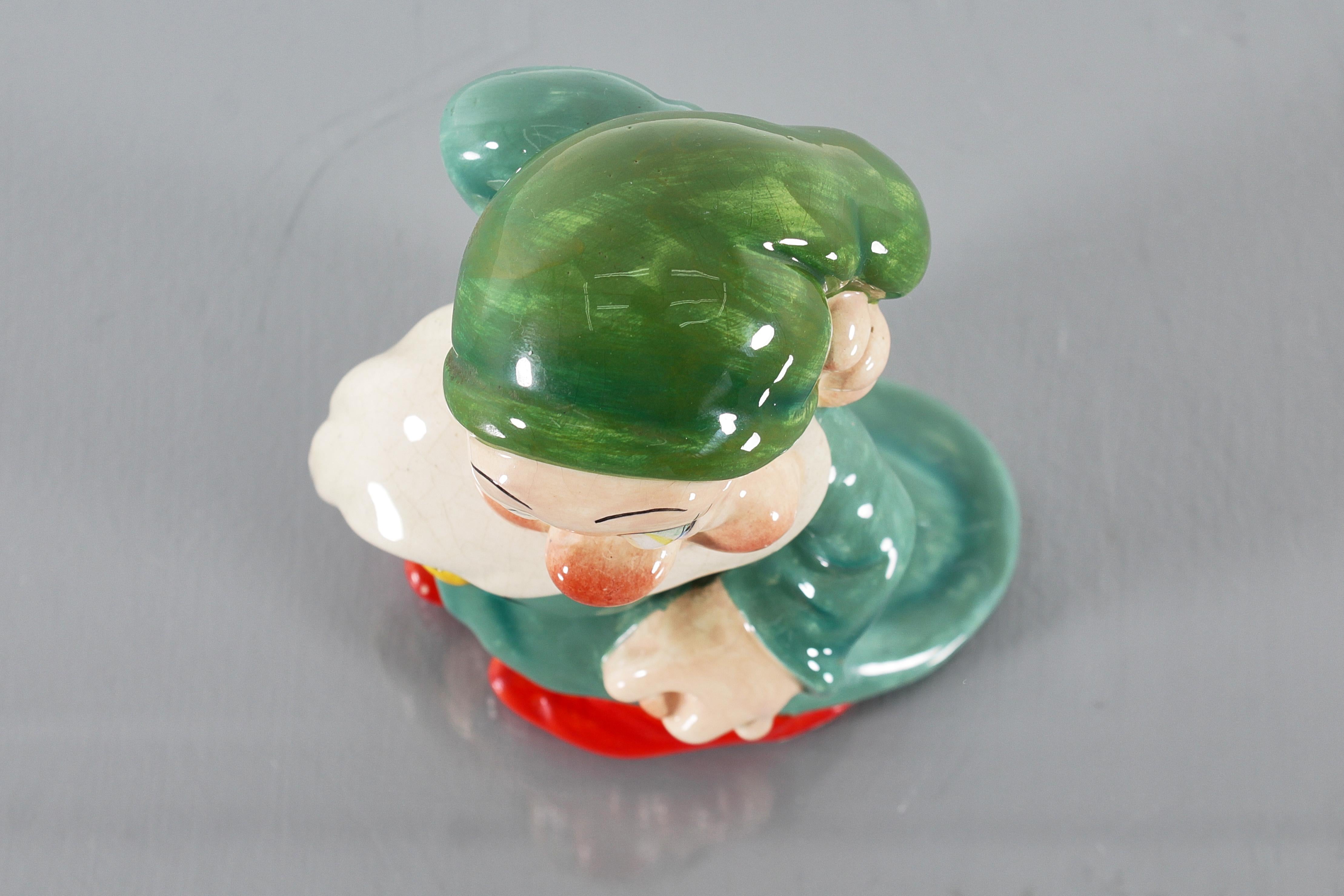 U. Zaccagnini for Walt Disney Sleepy Glazed Ceramic Sculpture 1940s Italy For Sale 8