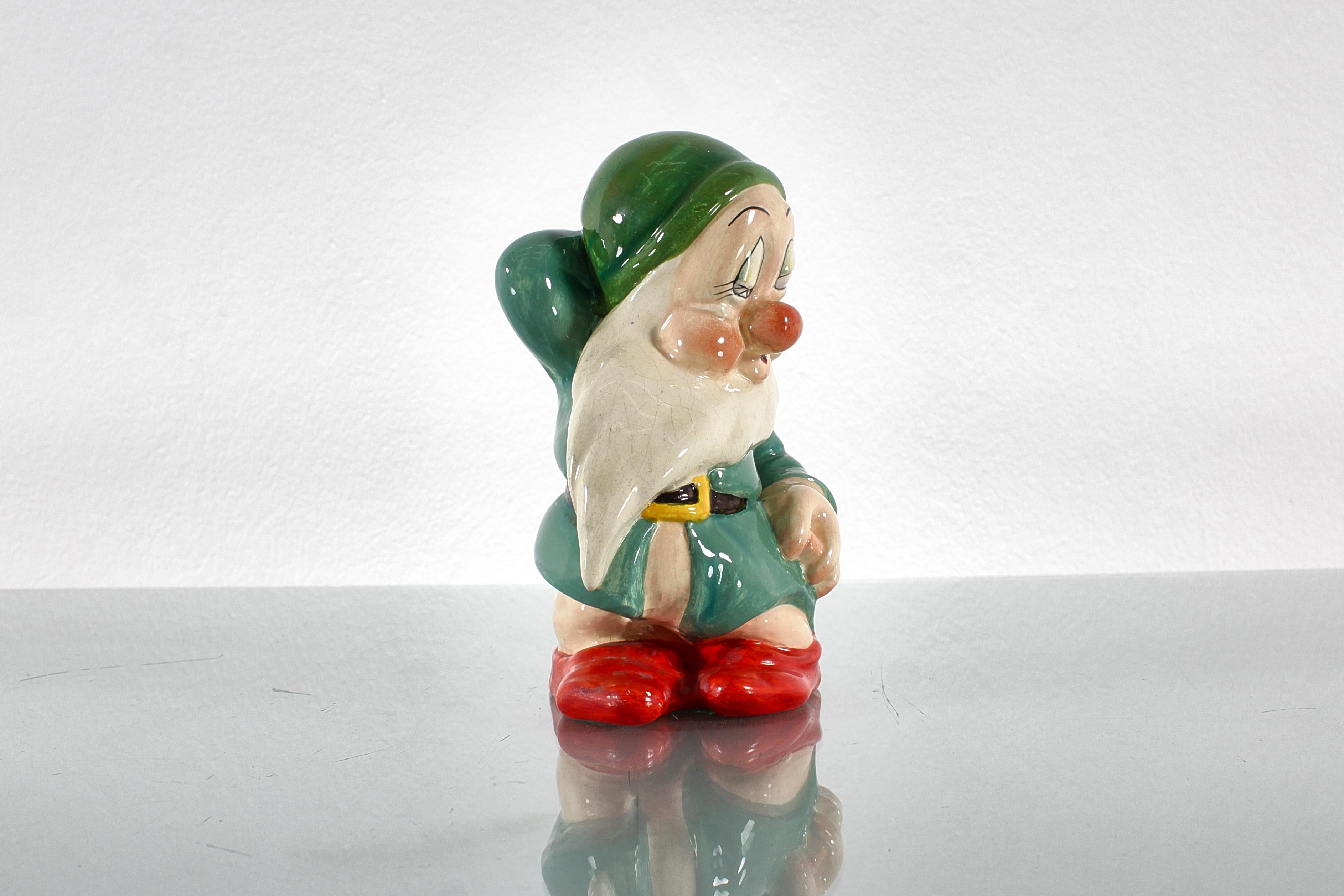 Modern U. Zaccagnini for Walt Disney Sleepy Glazed Ceramic Sculpture 1940s Italy For Sale